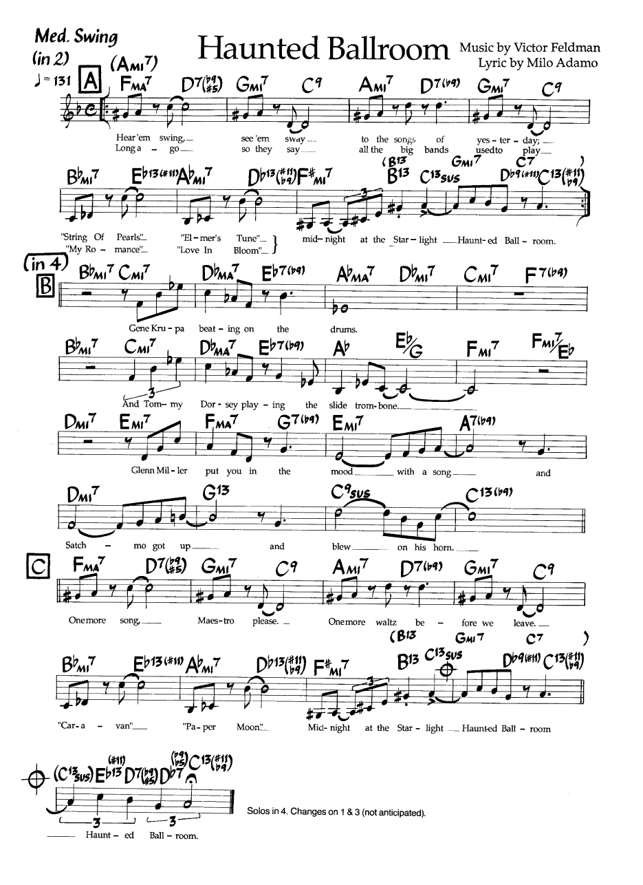 Ноты джазового стандарта: Haunted ballroom (Victor Feldman/Milo Adamo)