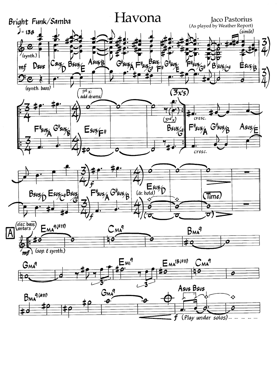 Ноты джазового стандарта: Havona (Jaco Pastorius)