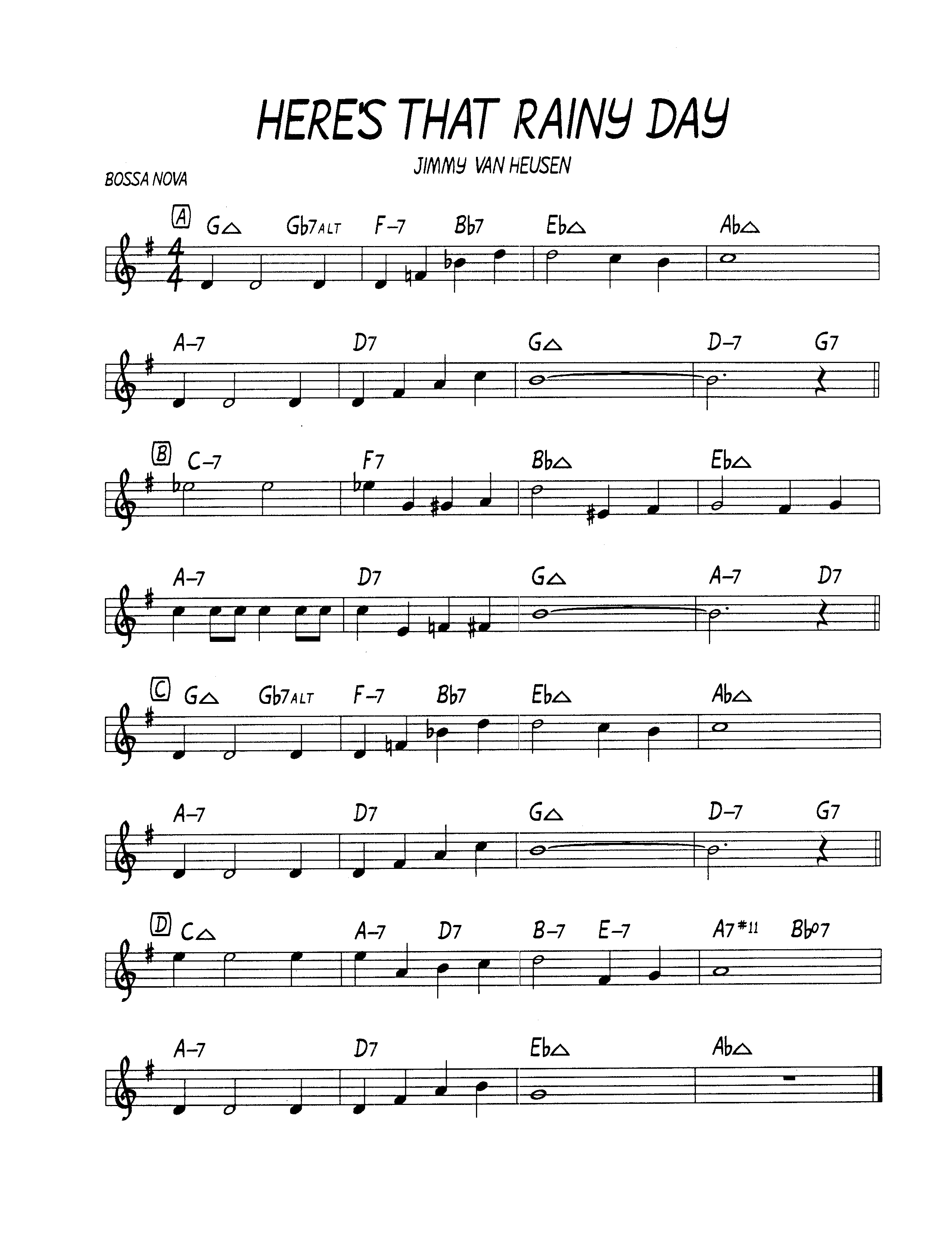 Ноты джазового стандарта: Heres that rainy day (Jimmy Van Heusen)