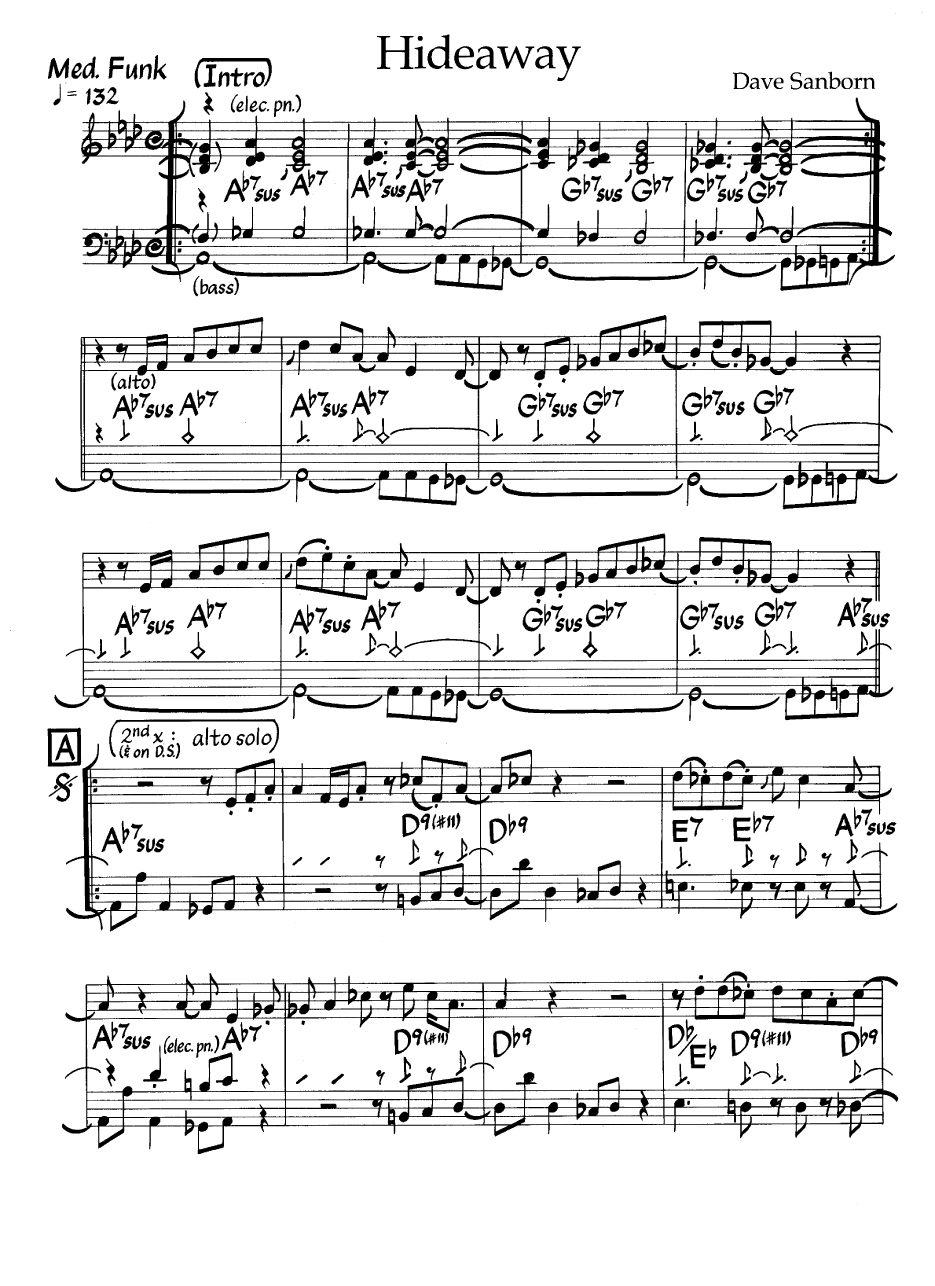 Ноты джазового стандарта: Hideaway (Dave Sanborn)