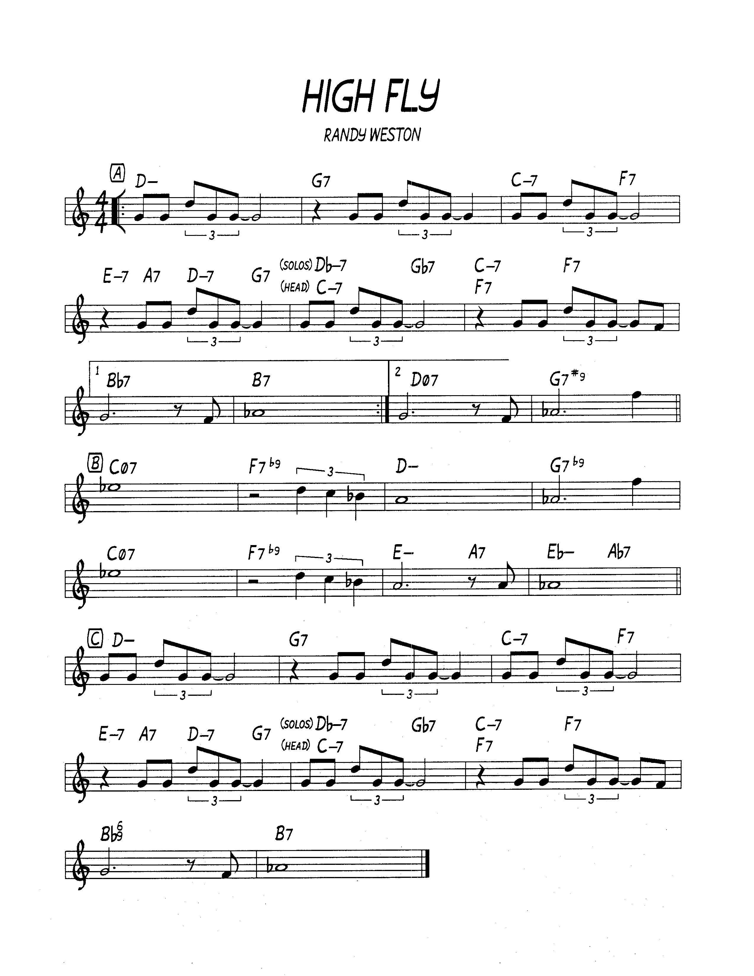 Ноты джазового стандарта: High fly (Randy Weston)