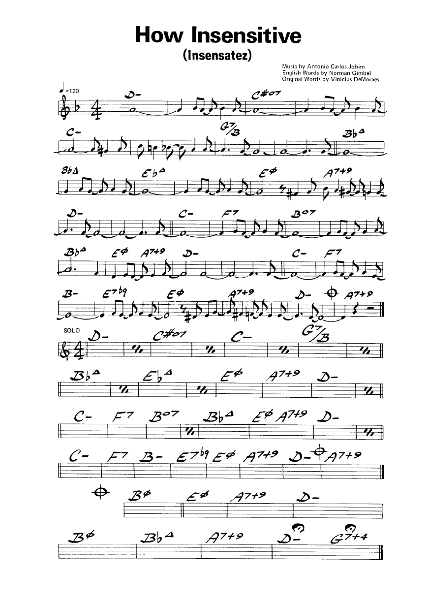 Ноты джазового стандарта: How insensitive (Antonio Carlos Jobim)