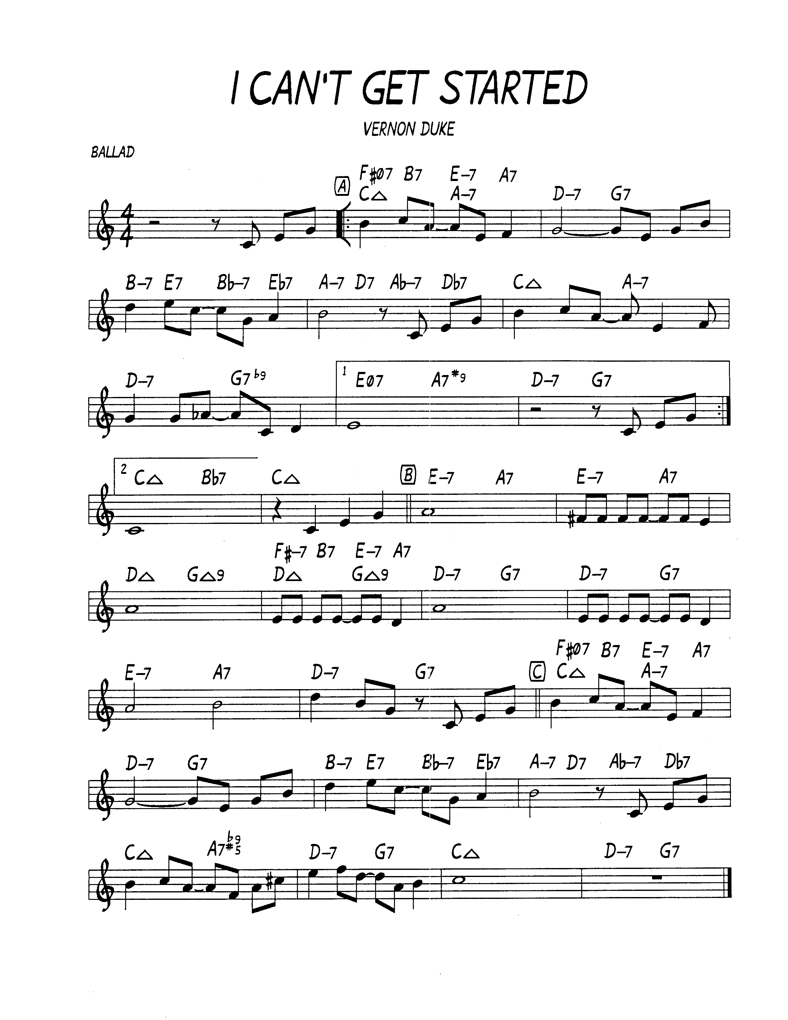 Ноты джазового стандарта: I can't get started (Vernon Duke)