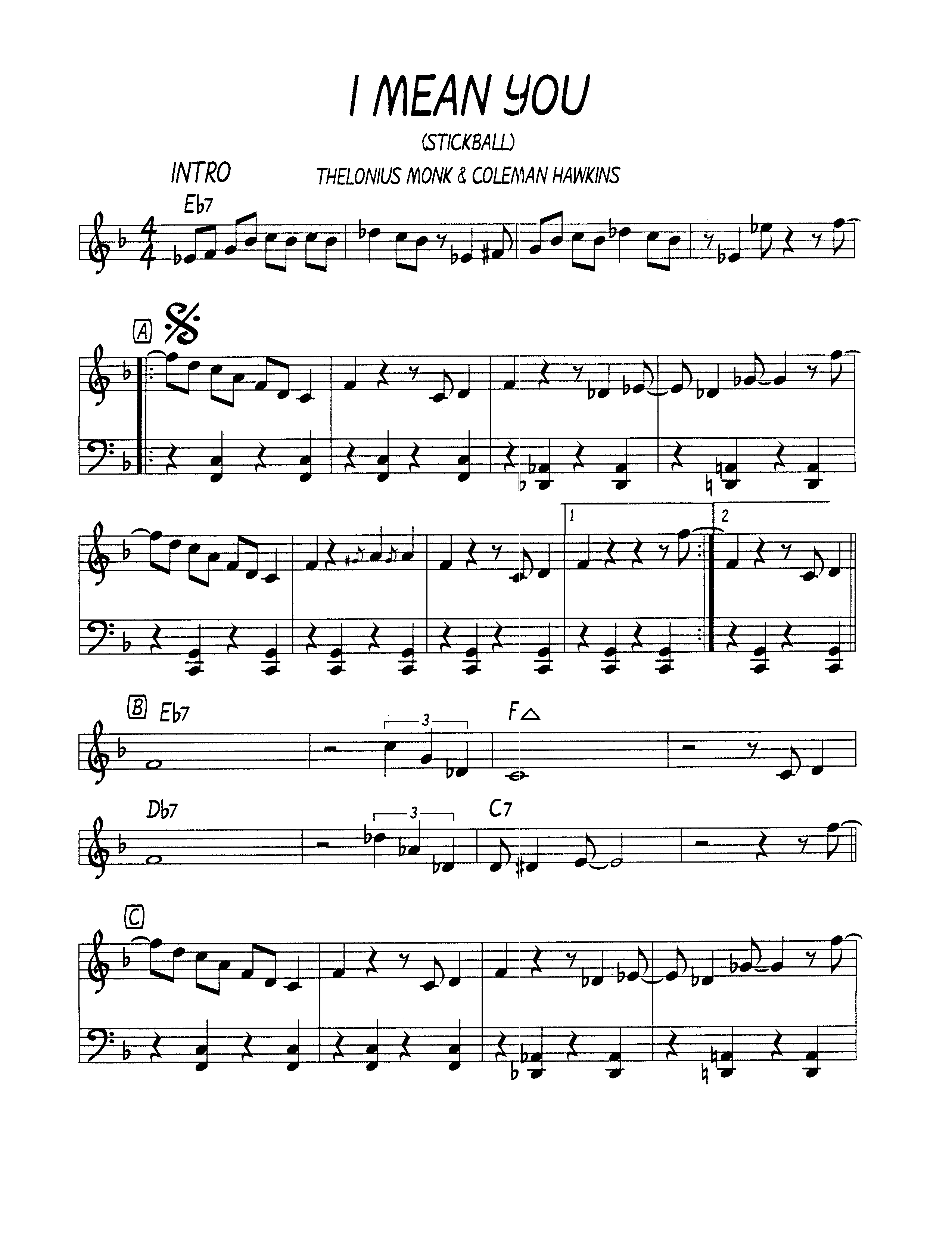 Ноты джазового стандарта: I mean you (Thelonius Monk/Coleman Hawkins)