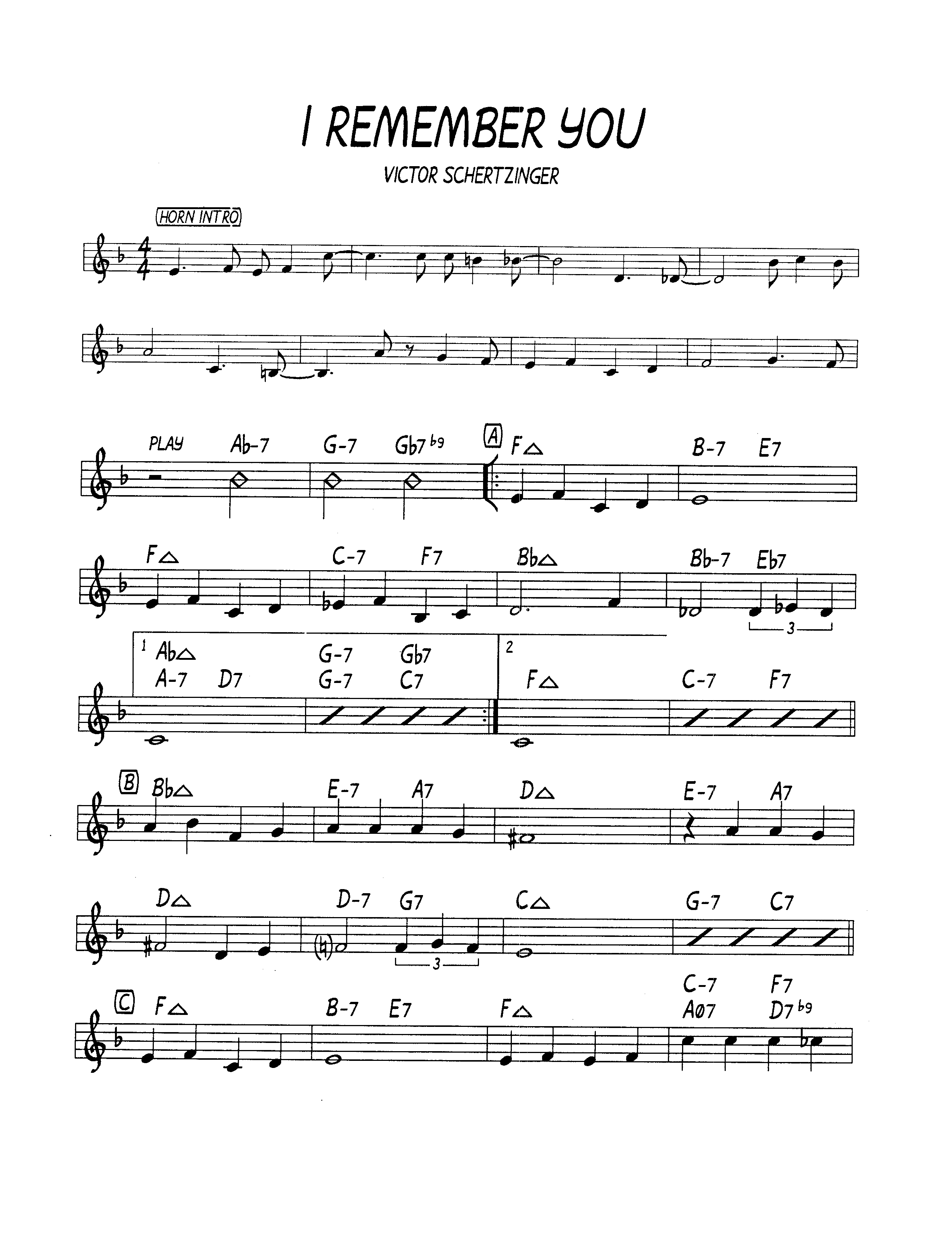 Ноты джазового стандарта: I remember you (Victor Schertzinger)