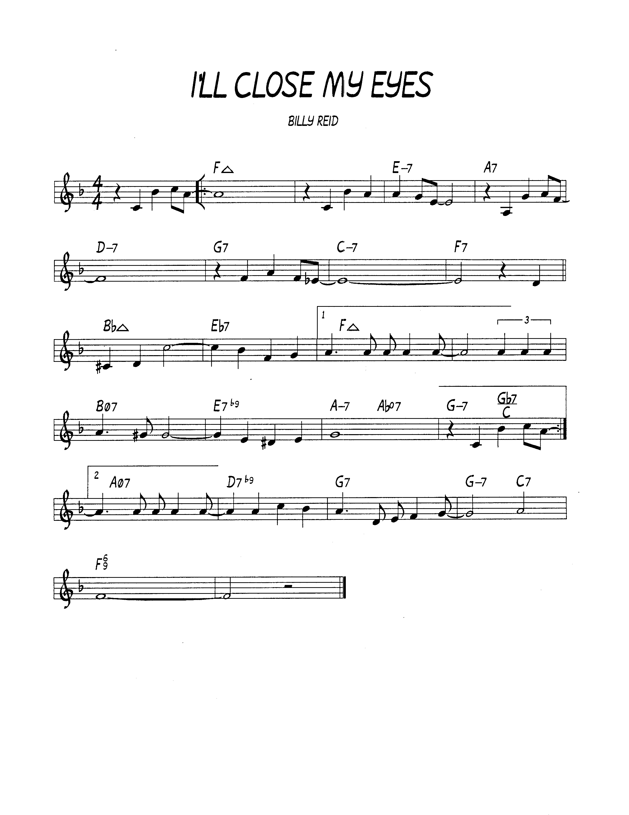 Ноты джазового стандарта: I'll close my eyes (Billy Reid)