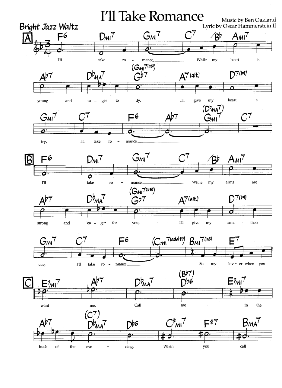 Ноты джазового стандарта: I'll take romance (Ben Oakland/Oscar Hammerstein ll)
