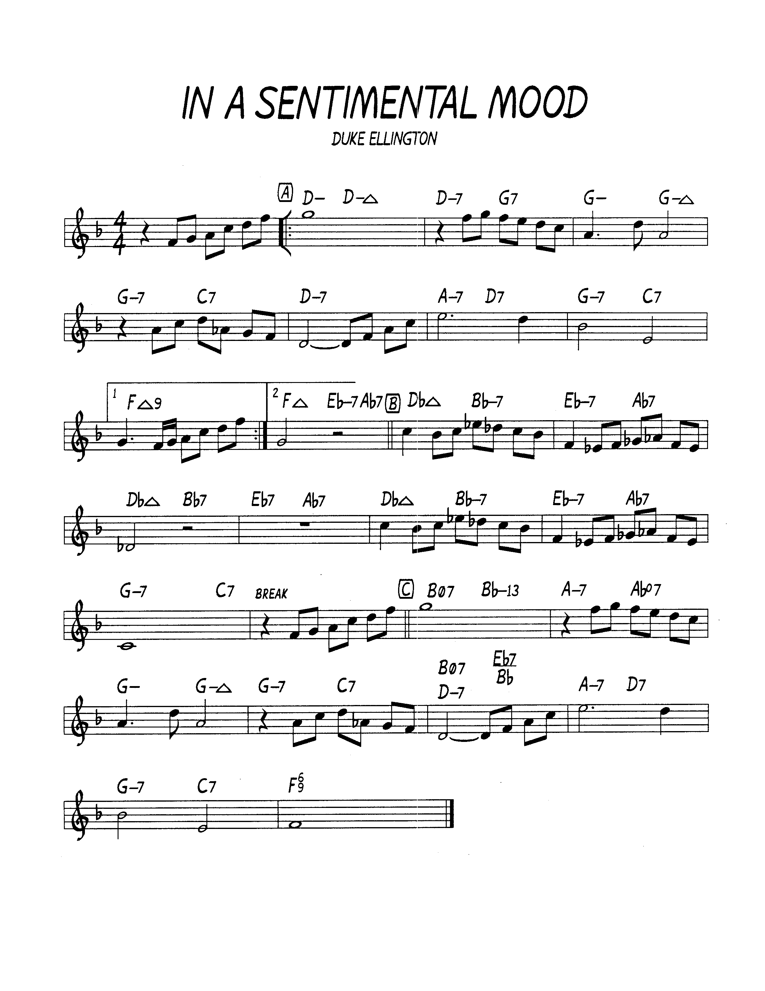 Ноты джазового стандарта: In a sentimental mood (Duke Ellington)