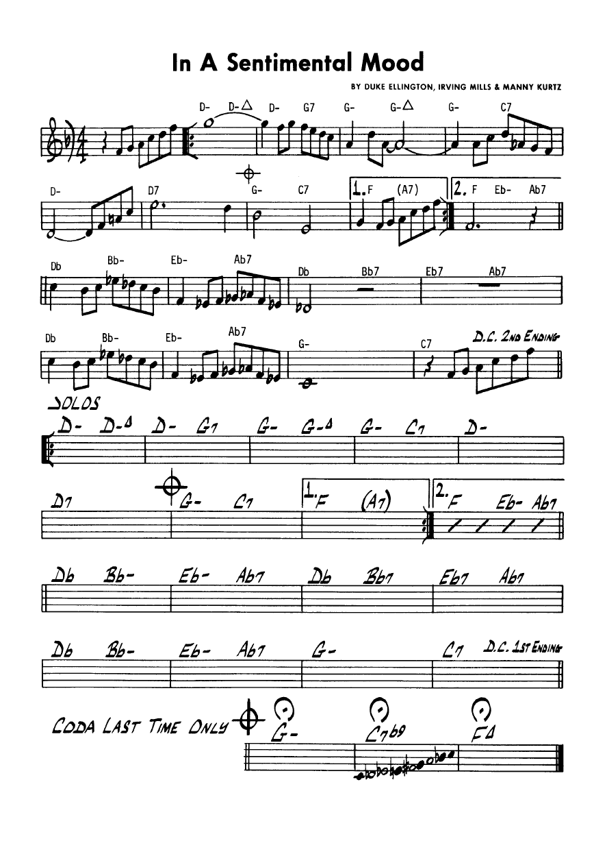 Ноты джазового стандарта: In a sentimental mood (Duke Ellington)