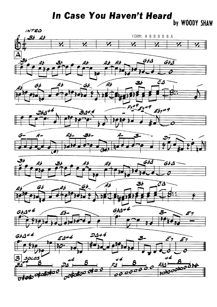 Ноты джазового стандарта: In case you haven't heard (Woddy Shaw)