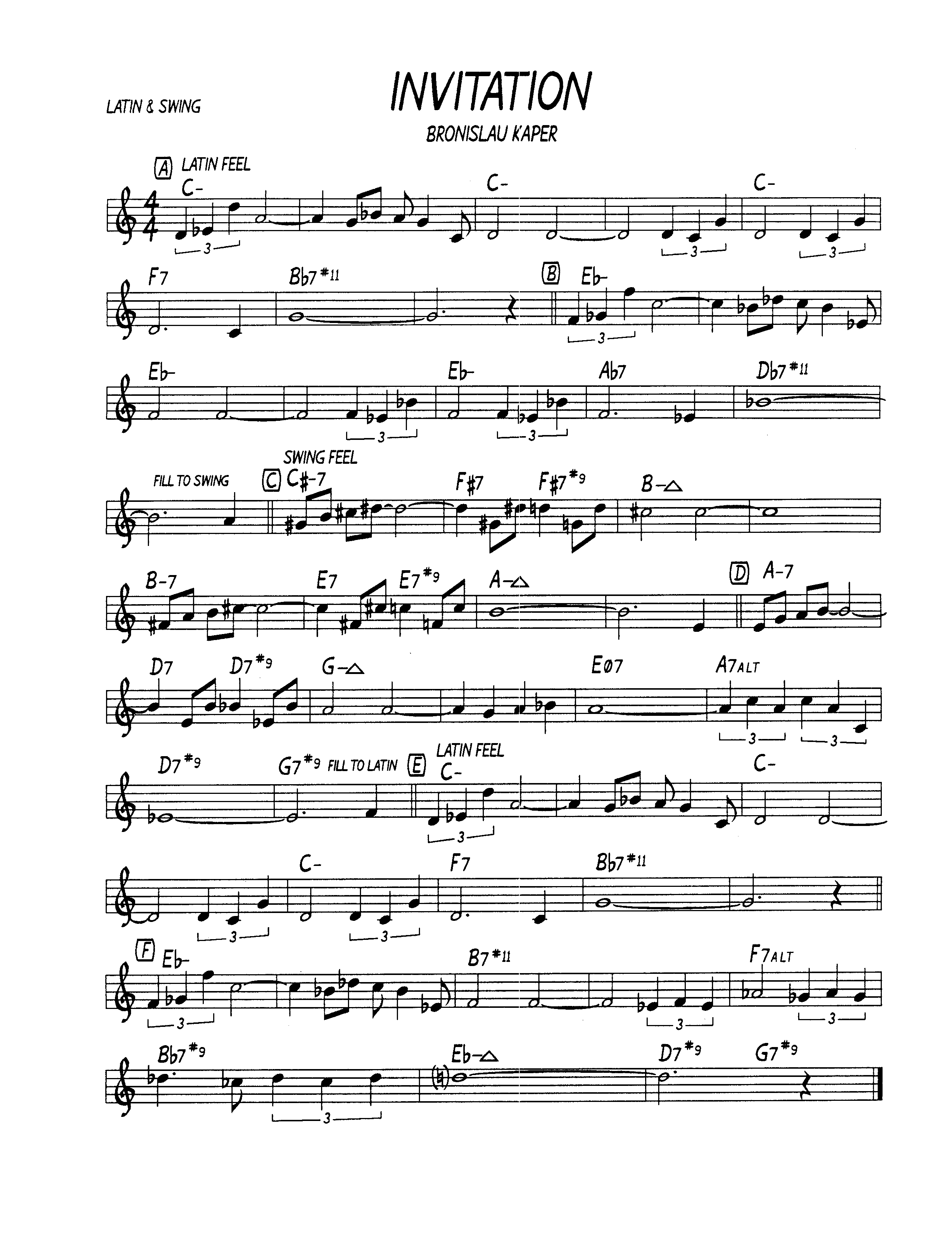 Ноты джазового стандарта: Invitation (Bronislau Kaper)