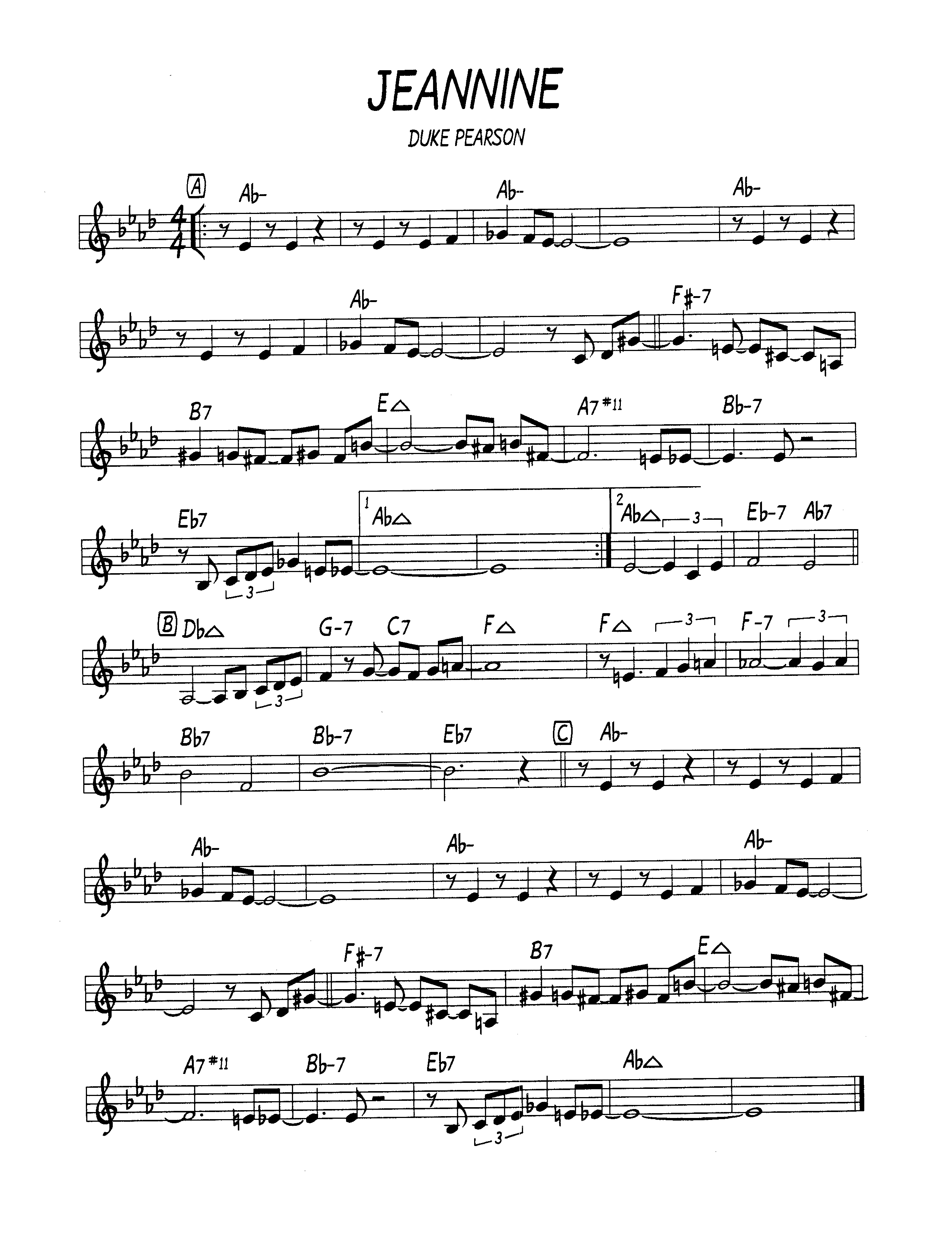 Ноты джазового стандарта: Jeannine (Duke Pearson)