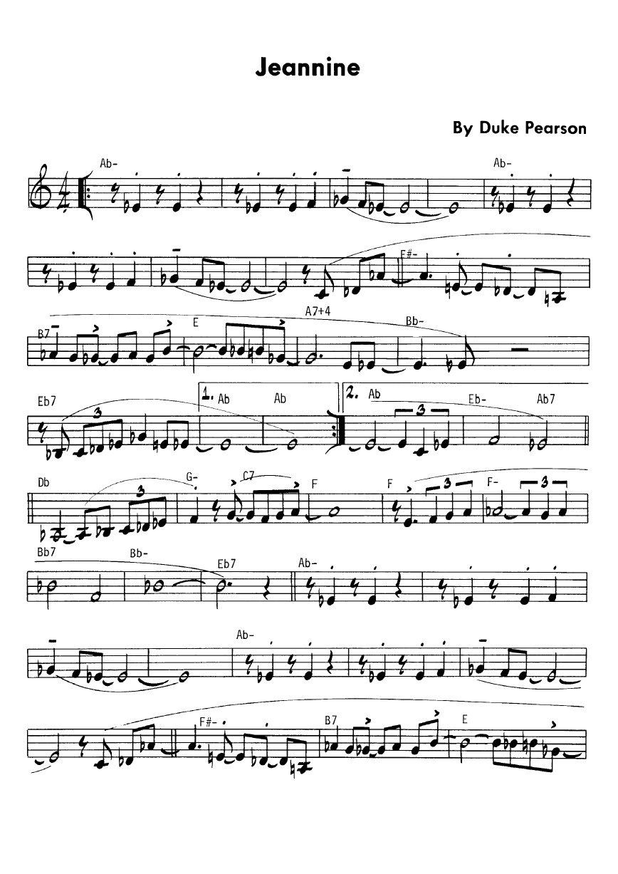 Ноты джазового стандарта: Jeannine (Duke Pearson)