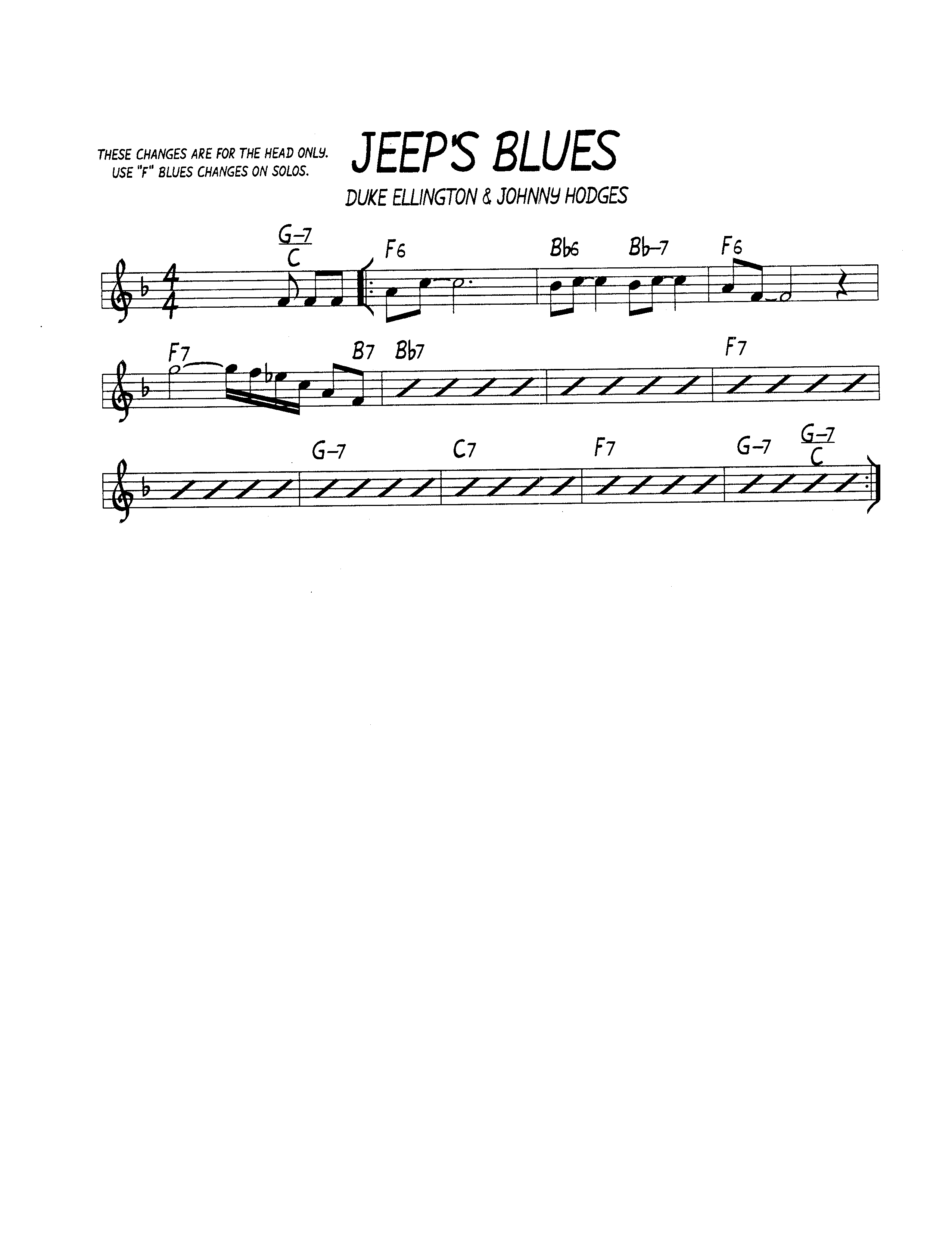 Ноты джазового стандарта: Jeep's blues (John Coltrane/Johnny Hodges)