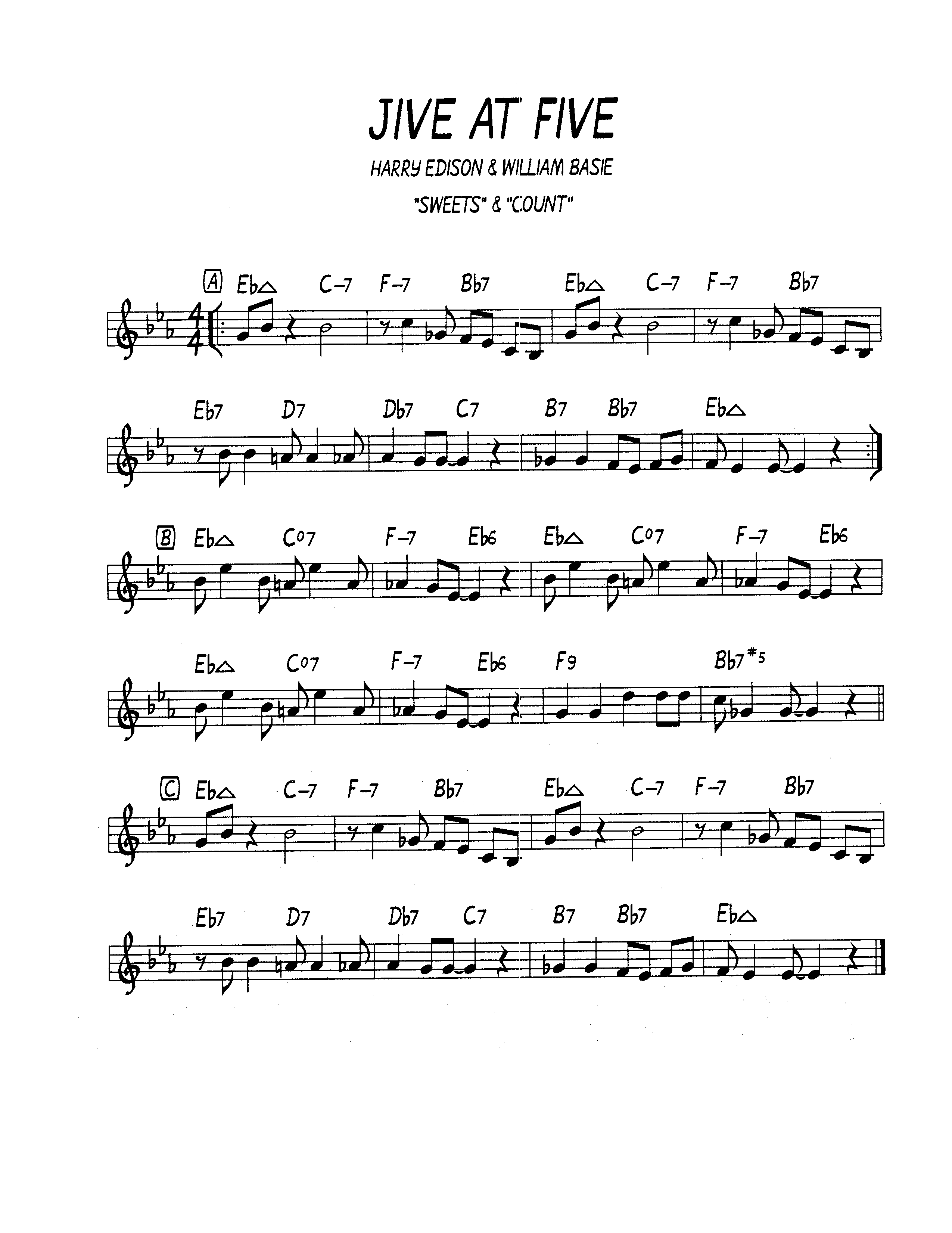 Ноты джазового стандарта: Jive at five (Harry Edison/William Basie)