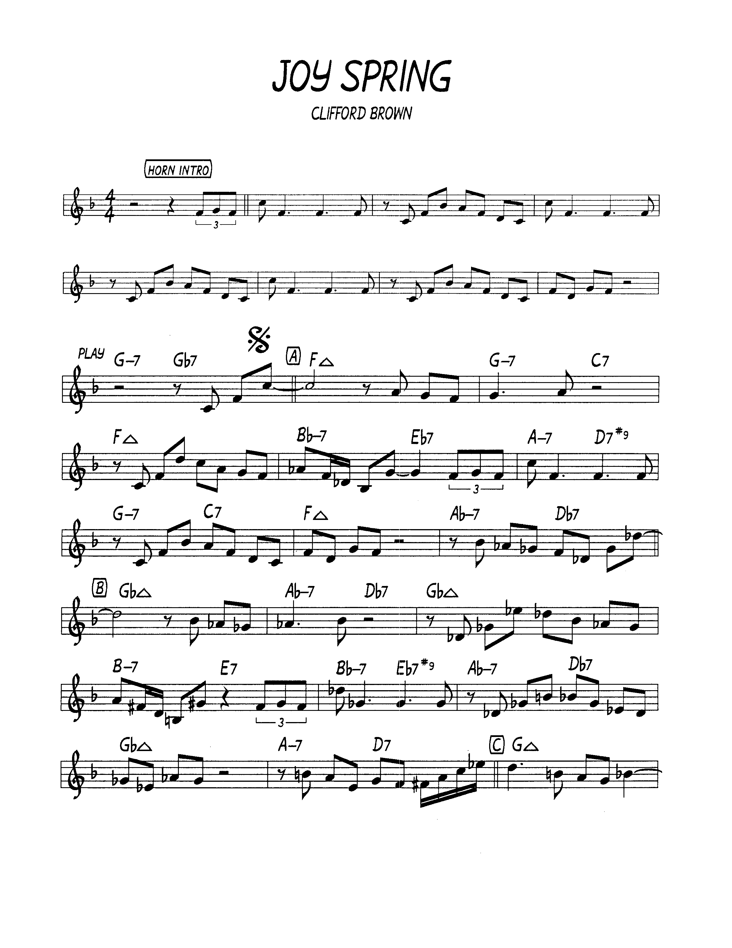 Ноты джазового стандарта: Joy spring (Clifford Brown)