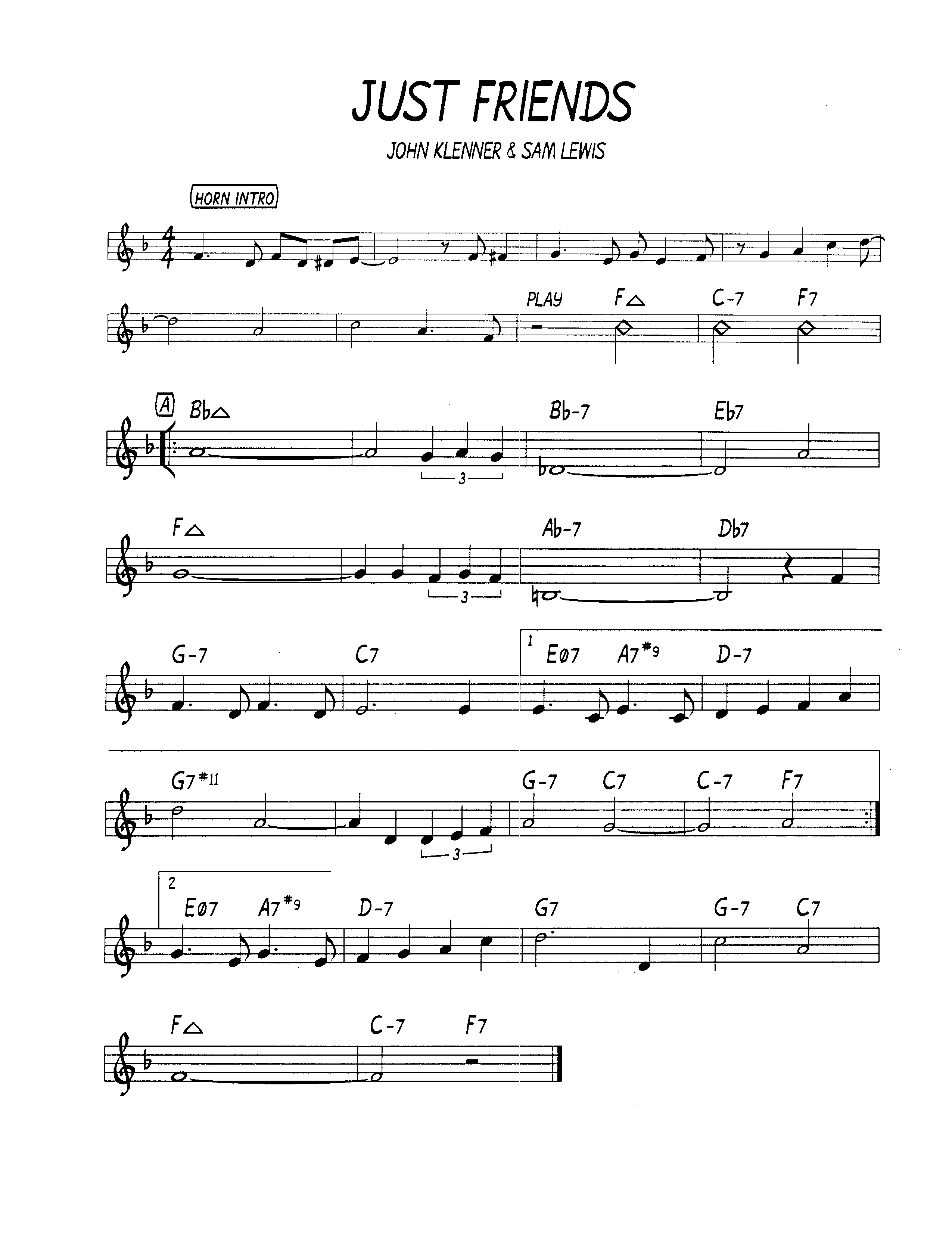Ноты джазового стандарта: Just friends (John Klenner/Sam Lewis)