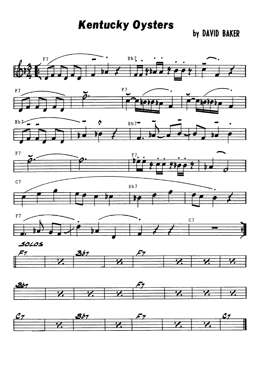Ноты джазового стандарта: Kentucky oysters (David Baker)