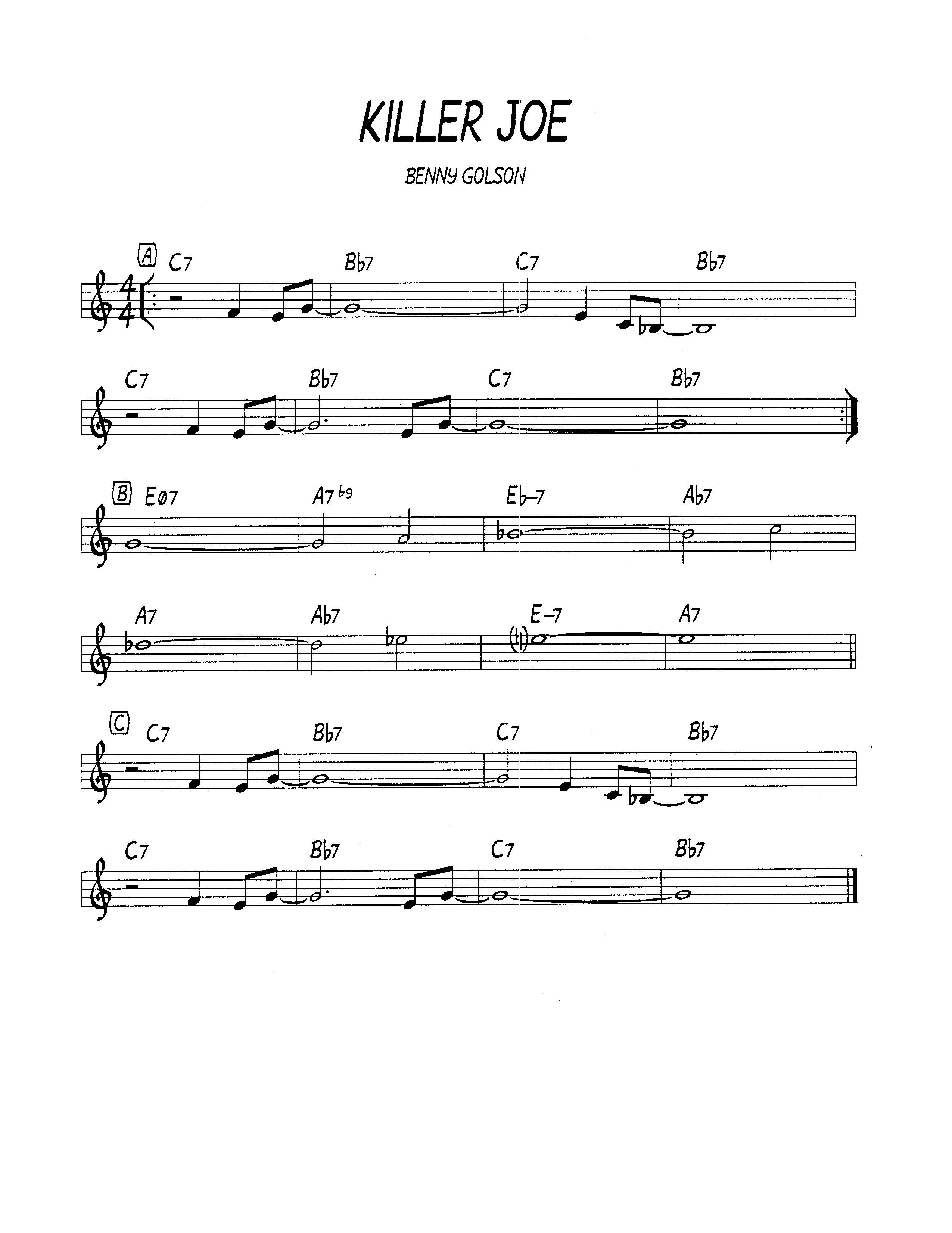 Ноты джазового стандарта: Killer joe (Benny Golson)