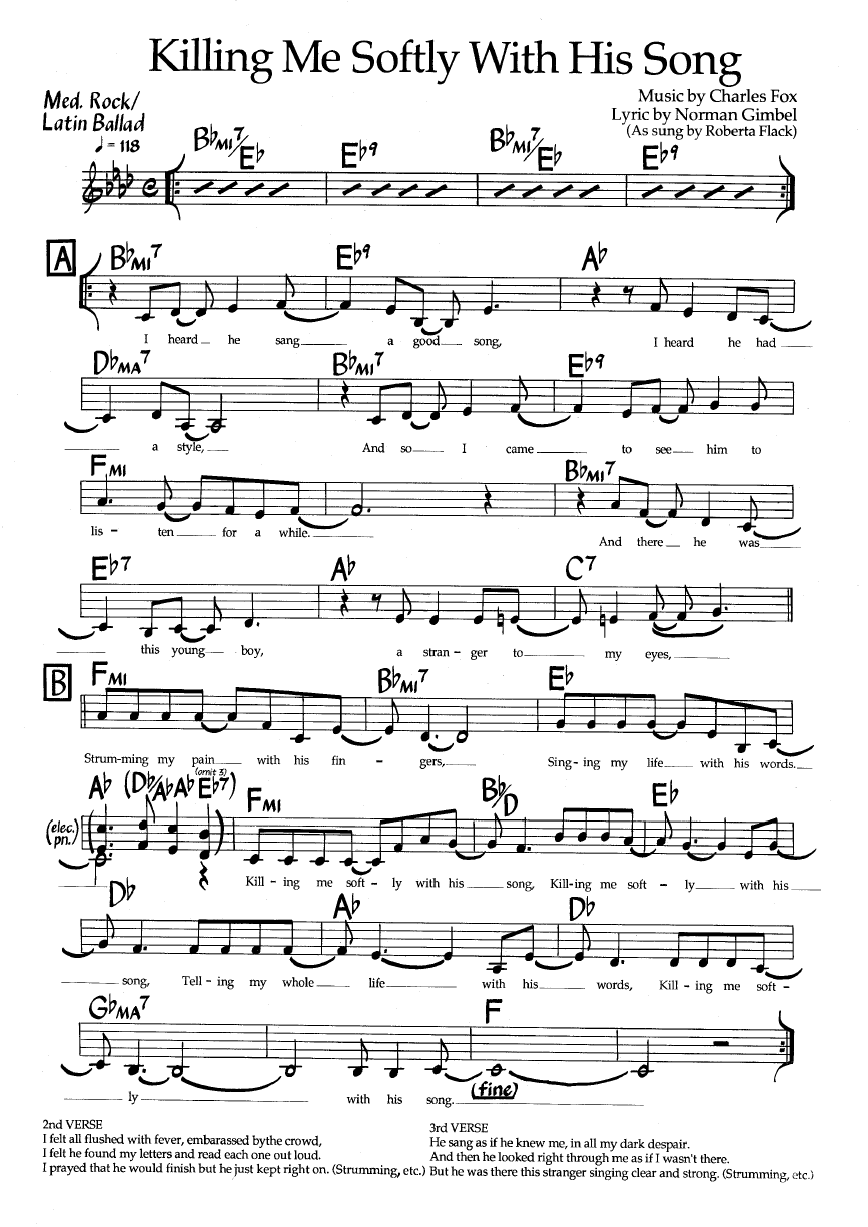 Ноты джазового стандарта: Killing me softly with his song (Charles Fox/Norman Gimbel)