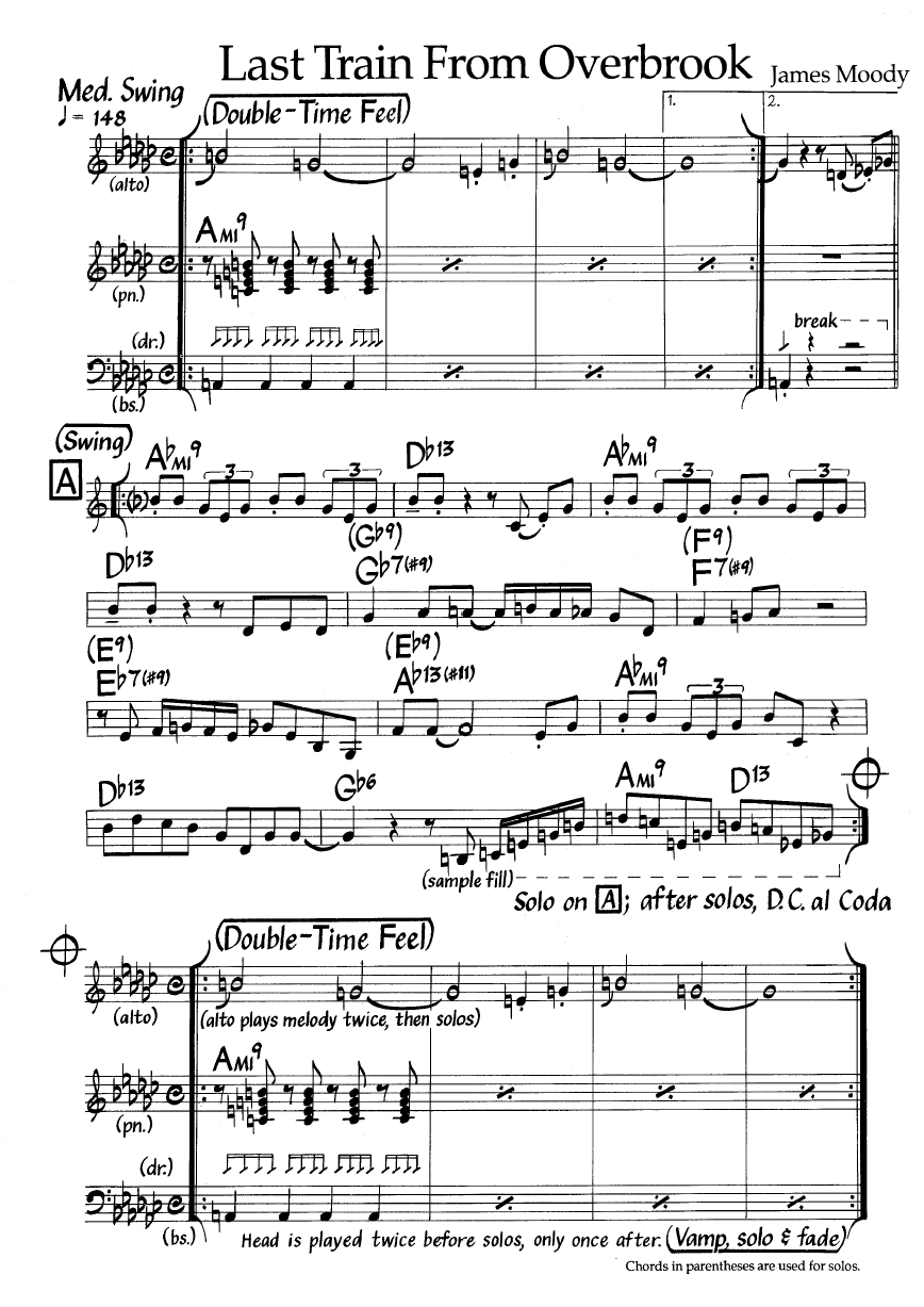 Ноты джазового стандарта: Last train from overbrook (James Moody)