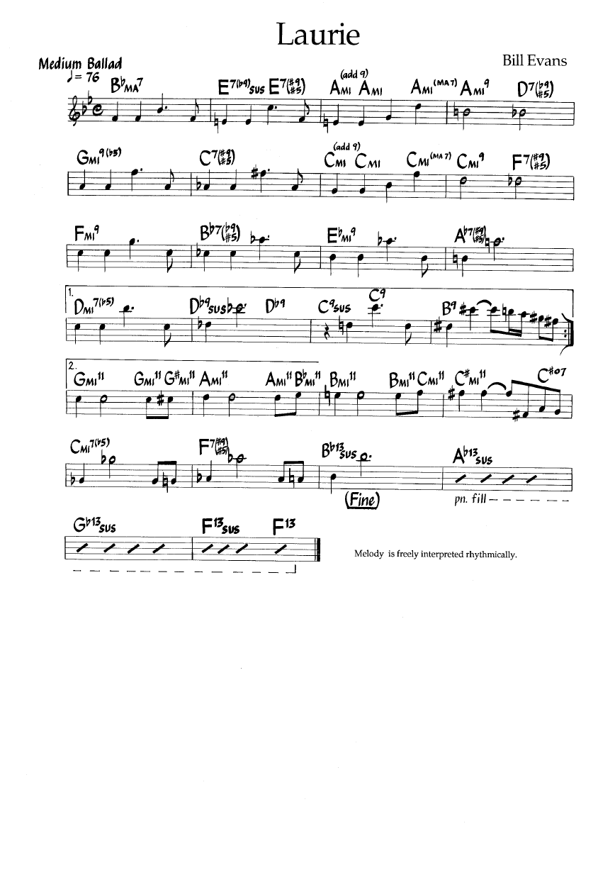 Ноты джазового стандарта: Laurie (Bill Evans)