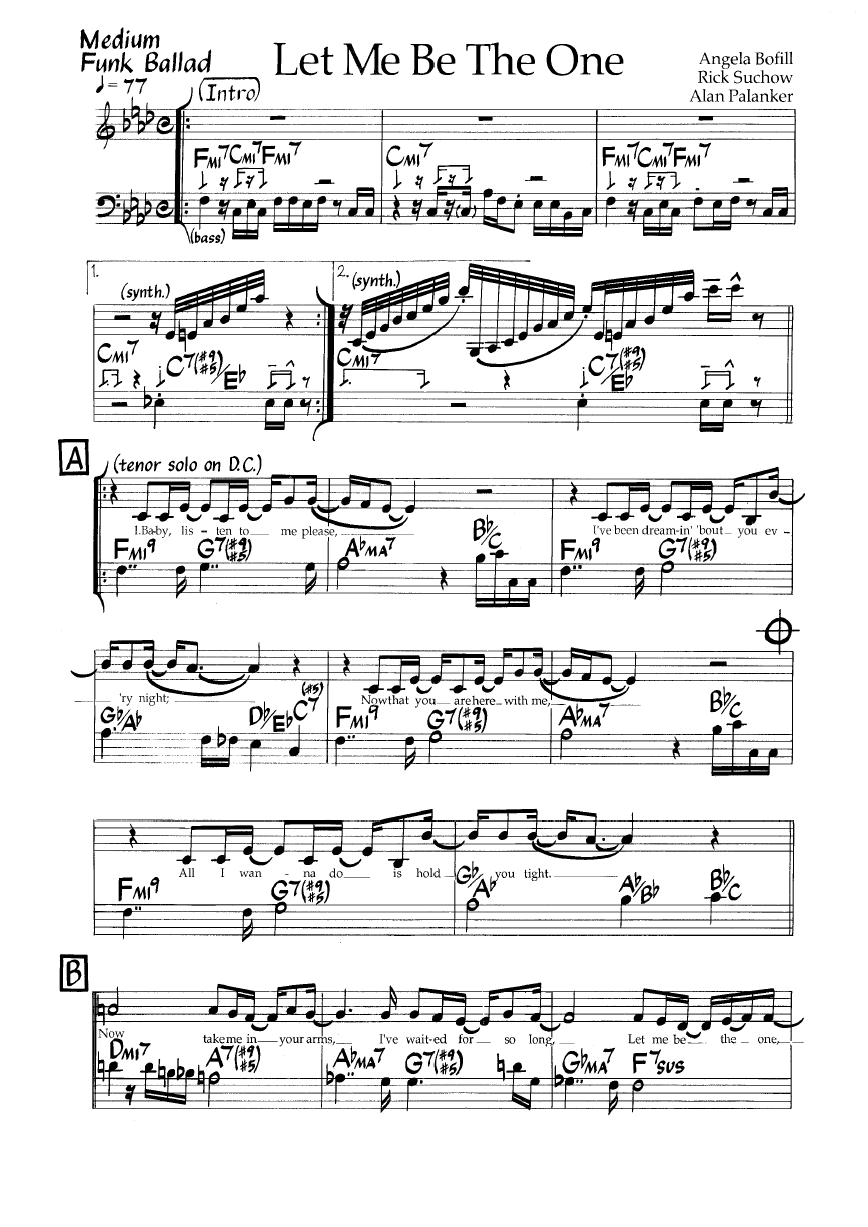 Ноты джазового стандарта: Let me be the one (Angela Bofill/Rick Suchow/Alan Palanker)