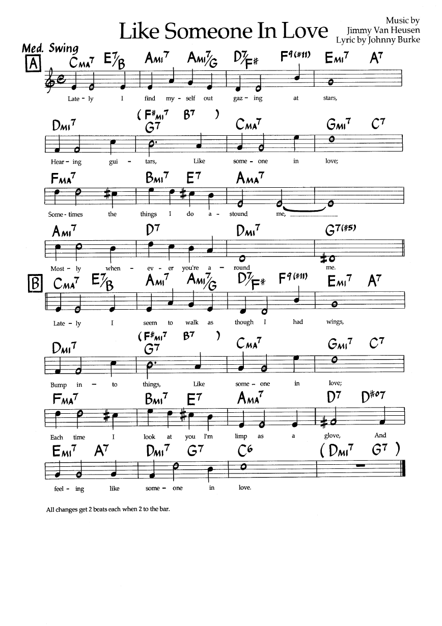 Ноты джазового стандарта: Like someone in love (Jimmy Van Heusen/Johnny Burke)