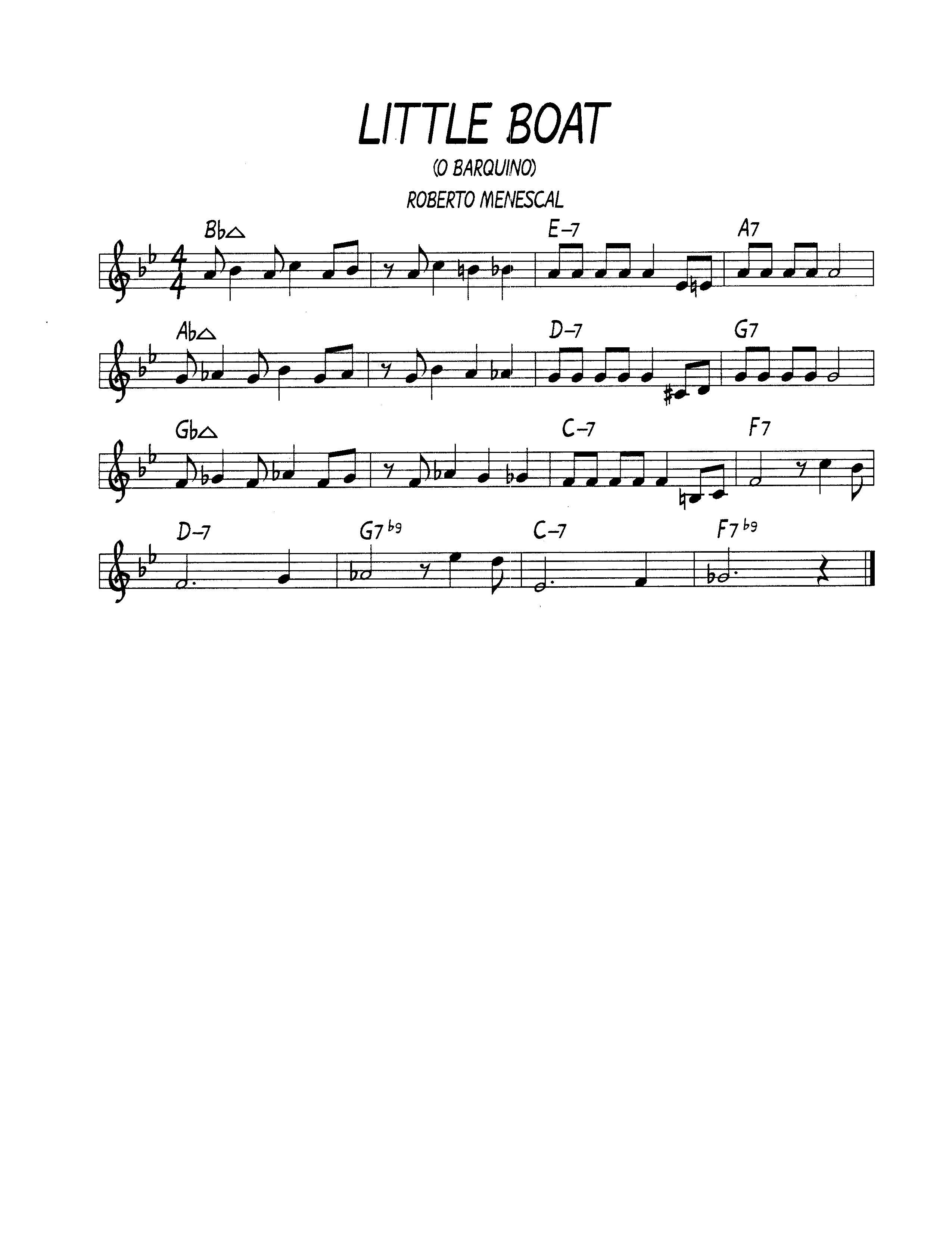 Ноты джазового стандарта: Little boat (Roberto Menescal)