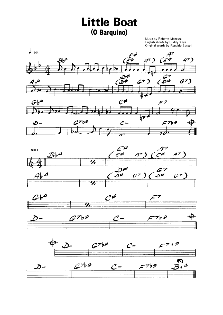 Ноты джазового стандарта: Little boat (Roberto Menescal)