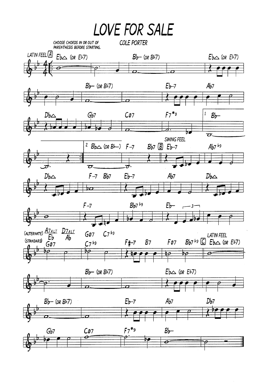 Ноты джазового стандарта: Love for sale (Cole Porter)