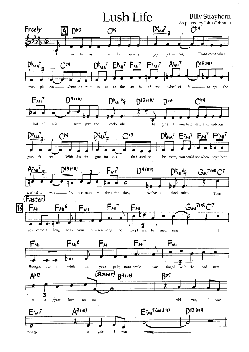 Ноты джазового стандарта: Lush life (Billy Strayhorn)