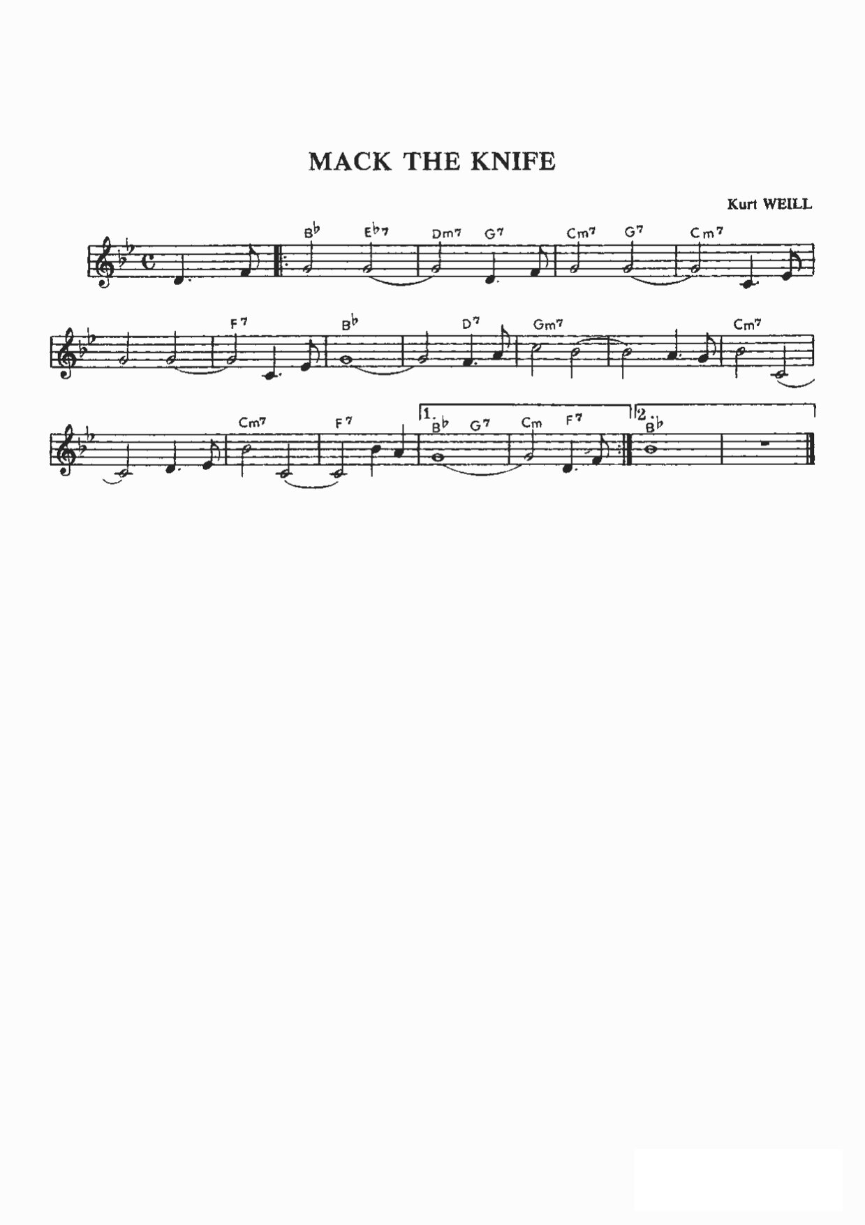 Ноты джазового стандарта: Mack the knife (Kurt Weill)