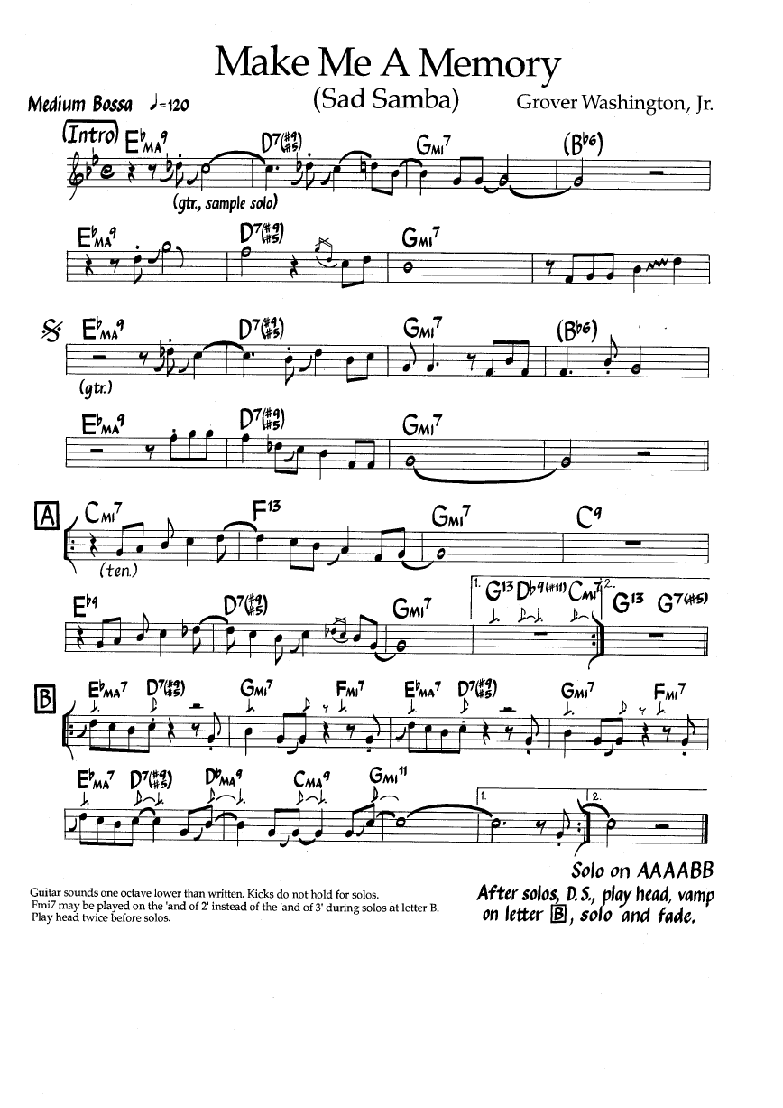 Ноты джазового стандарта: Make me a memory (Grover Washington, Jr.)