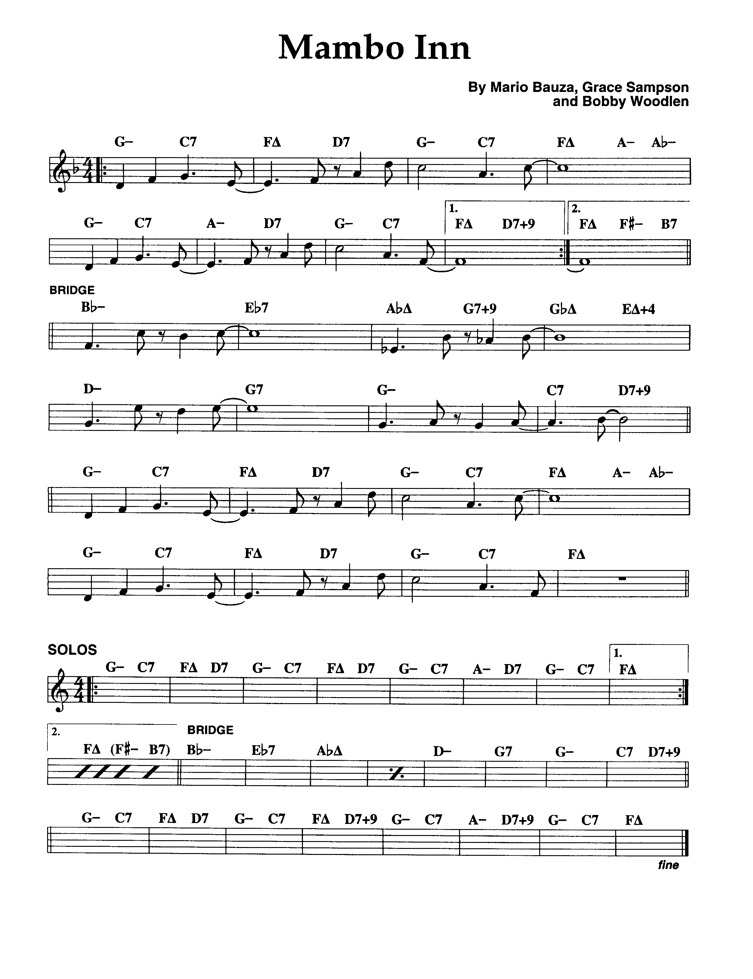 Ноты джазового стандарта: Mambo inn (Mario Bauza/Grace Sampson/Bobby Woodlen)