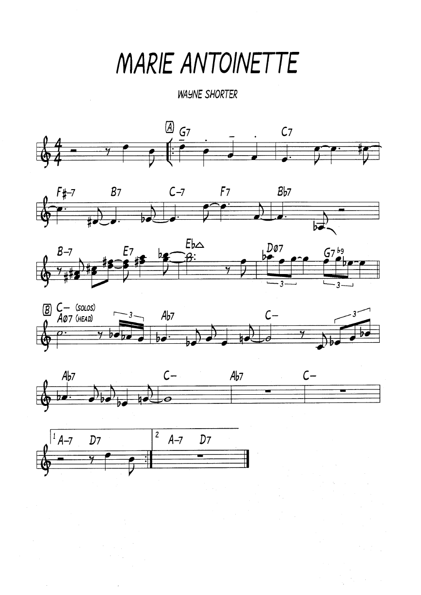 Ноты джазового стандарта: Marie antoinette (Wayne Shorter)