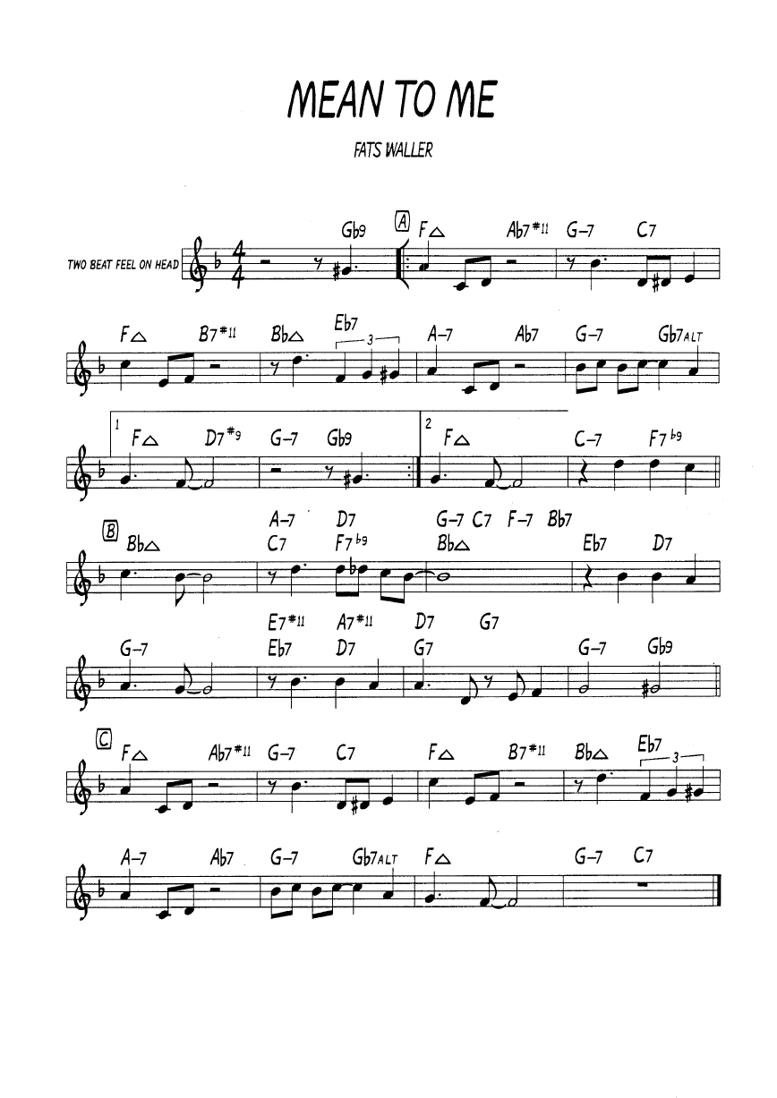 Ноты джазового стандарта: Mean to me (Fats Waller)