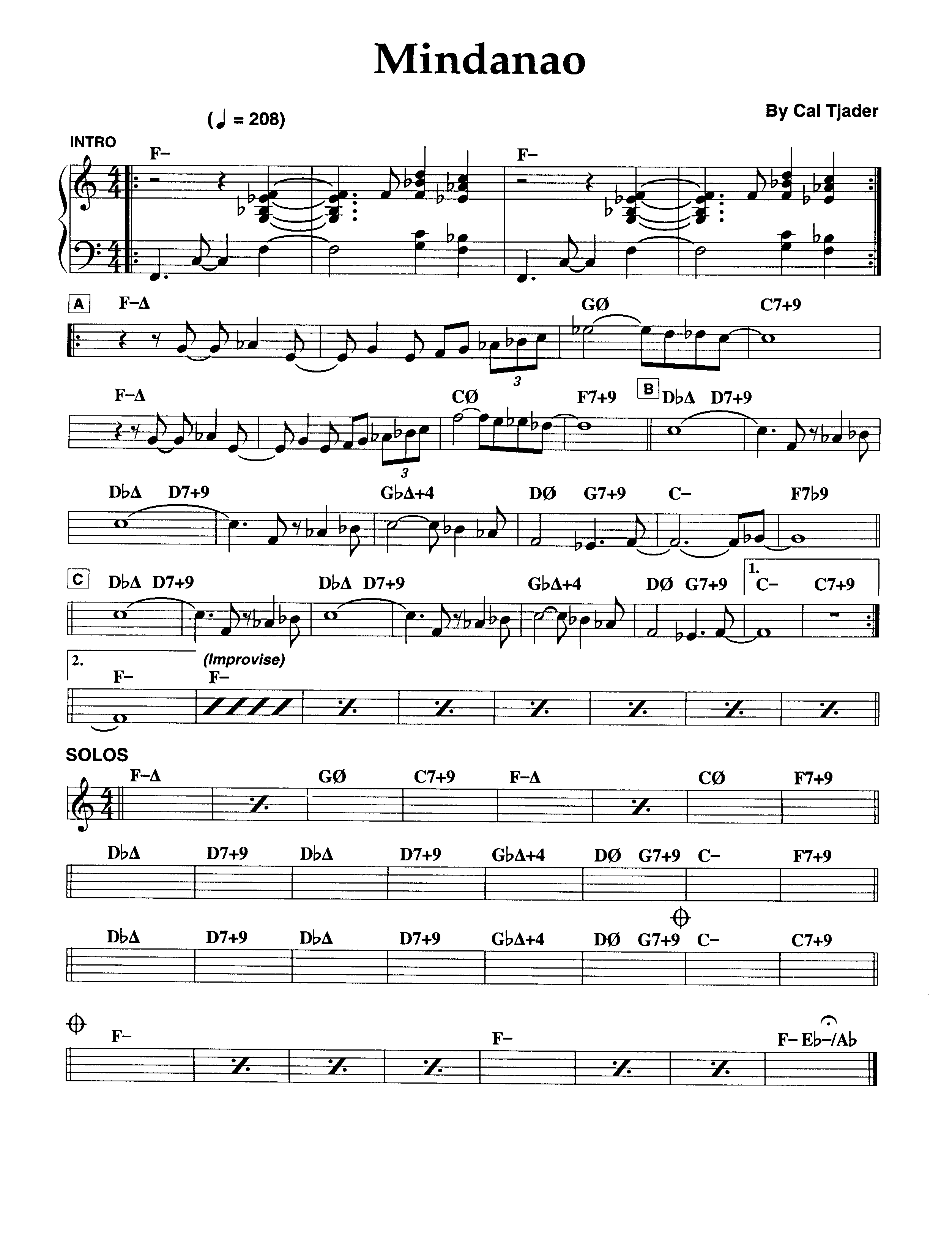 Ноты джазового стандарта: Mindanao (Cal Tjader)