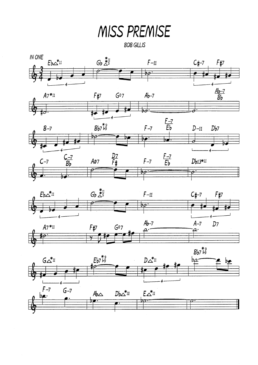 Ноты джазового стандарта: Miss premise (Bob Gillis)