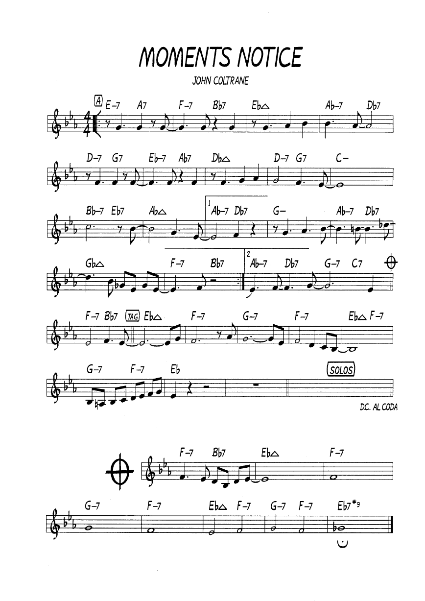 Ноты джазового стандарта: Moments notice (John Coltrane)