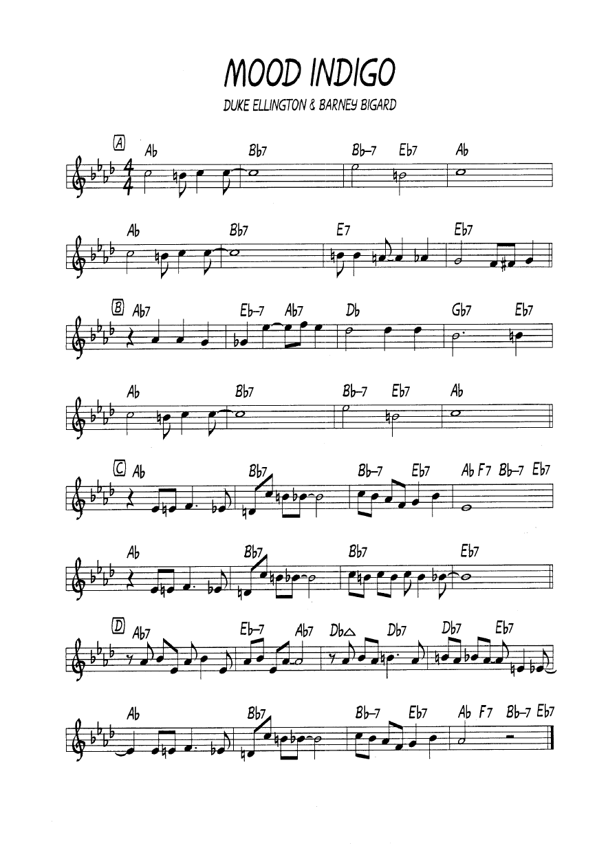 Ноты джазового стандарта: Mood indigo (Duke Ellington/Barney Bigard)
