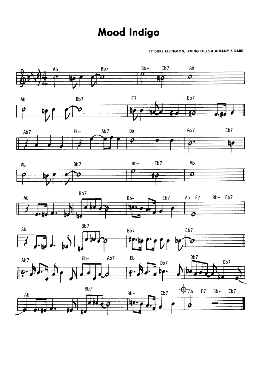 Ноты джазового стандарта: Mood indigo (Duke Ellington/Barney Bigard)