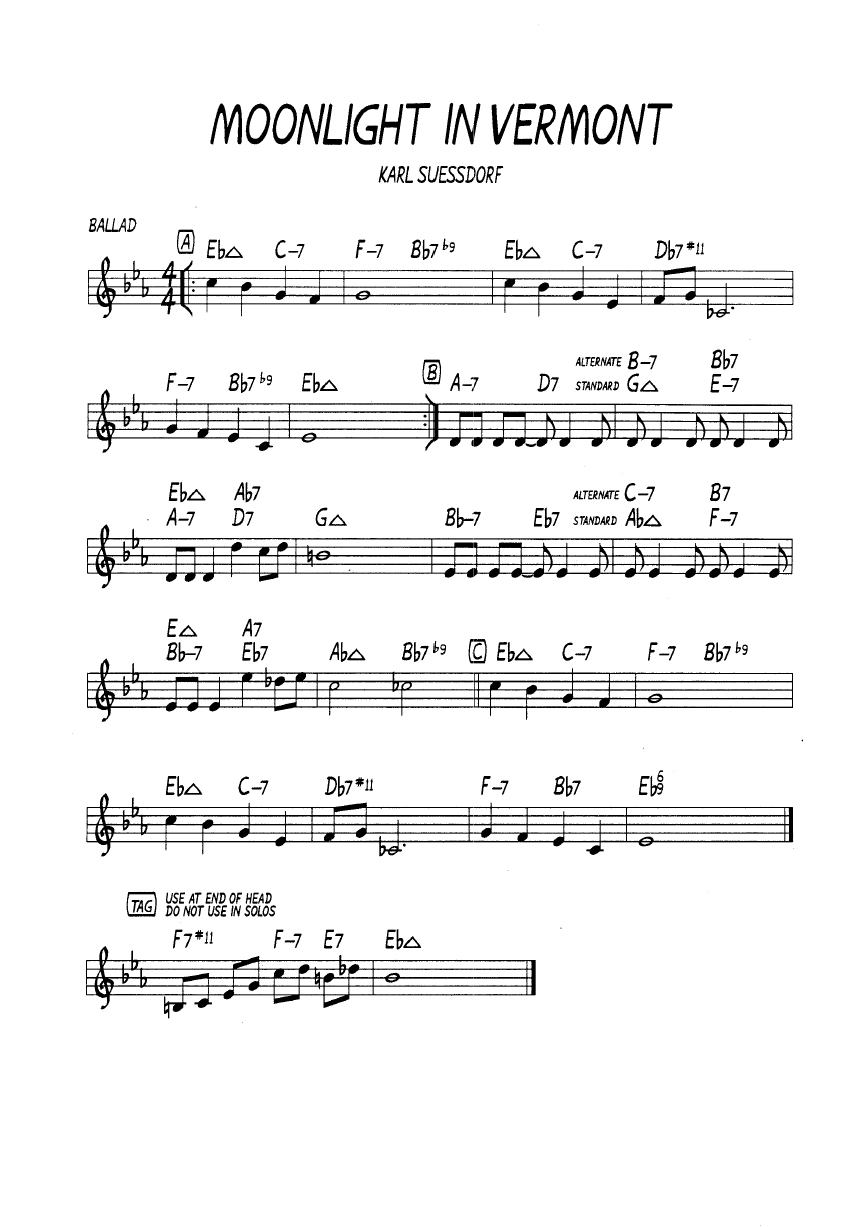 Ноты джазового стандарта: Moonlight in vermont (Karl Suessdorf/John Blackburn)