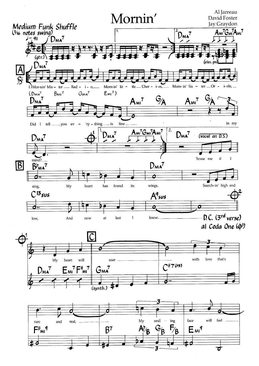 Ноты джазового стандарта: Mornin' (Al Jarreau/David Foster/Jay Graydon)