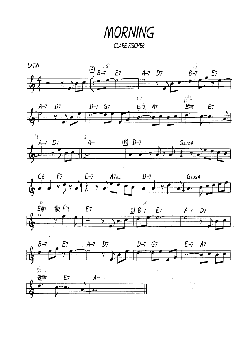 Ноты джазового стандарта: Morning (Clare Fischer)