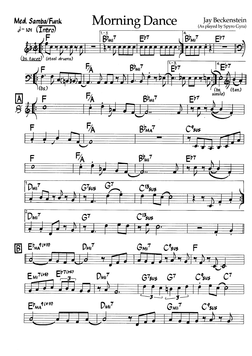 Ноты джазового стандарта: Morning dance (Jay Beckenstein)