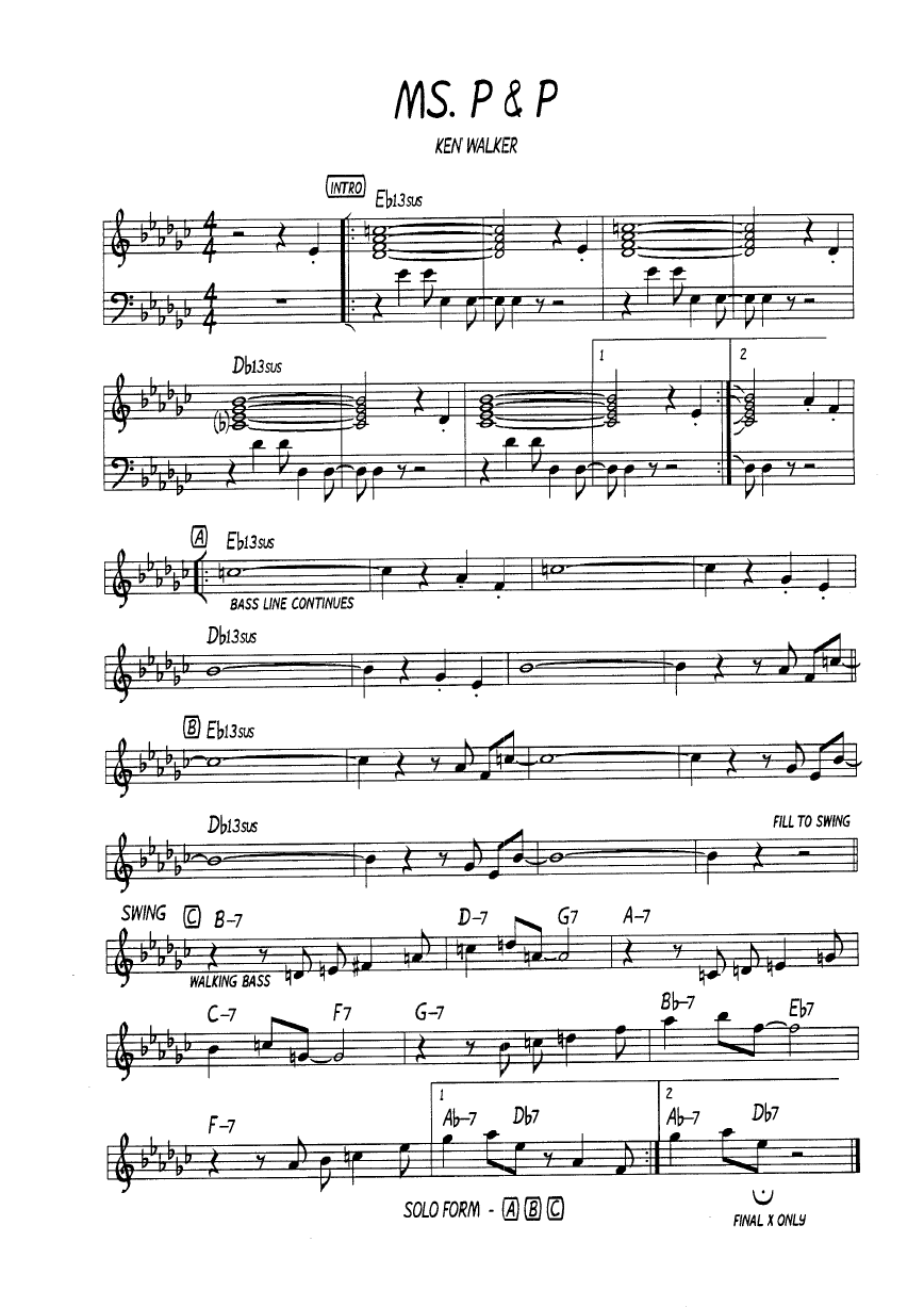 Ноты джазового стандарта: Ms. P & P (Ken Walker)