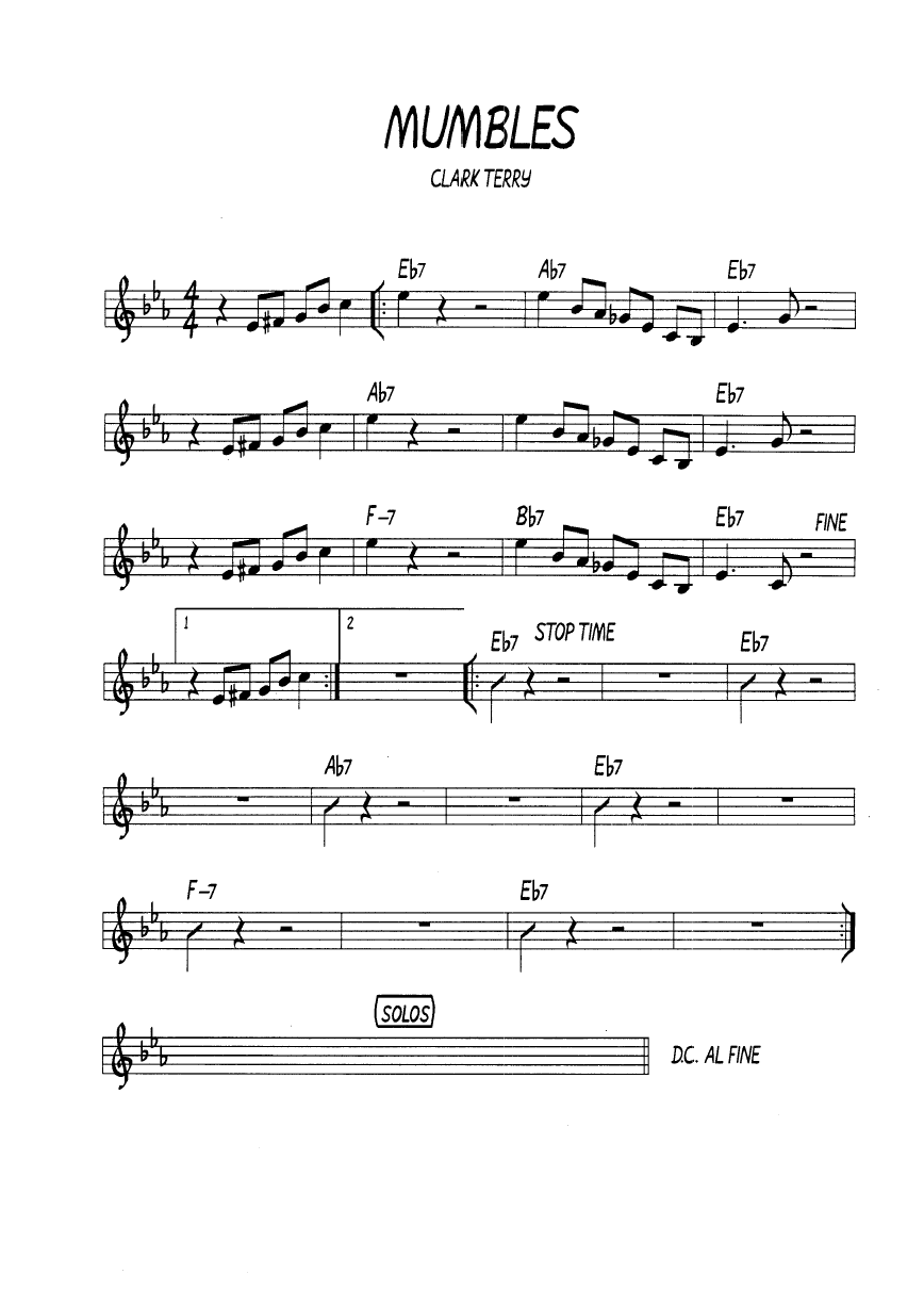 Ноты джазового стандарта: Mumbles (Clark Terry)