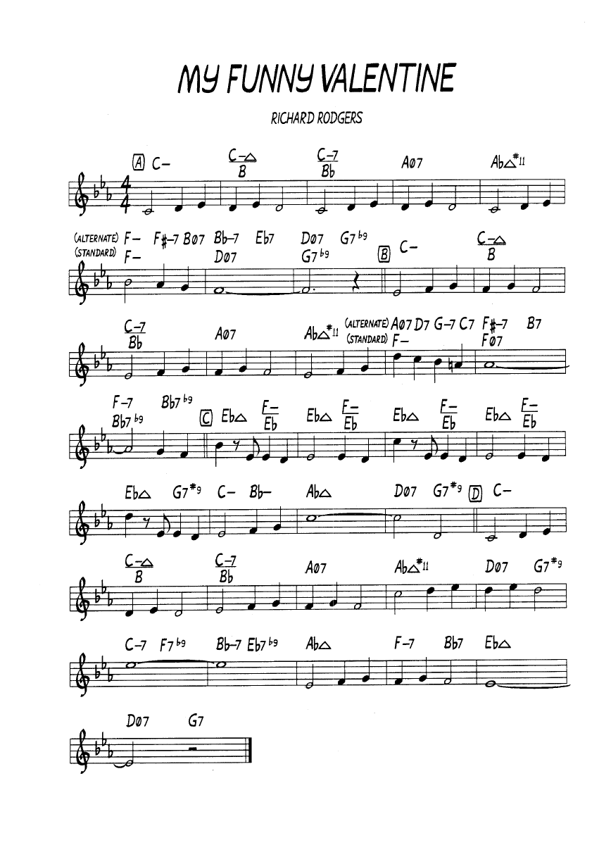 Ноты джазового стандарта: My funny valentine (Richard Rodgers)