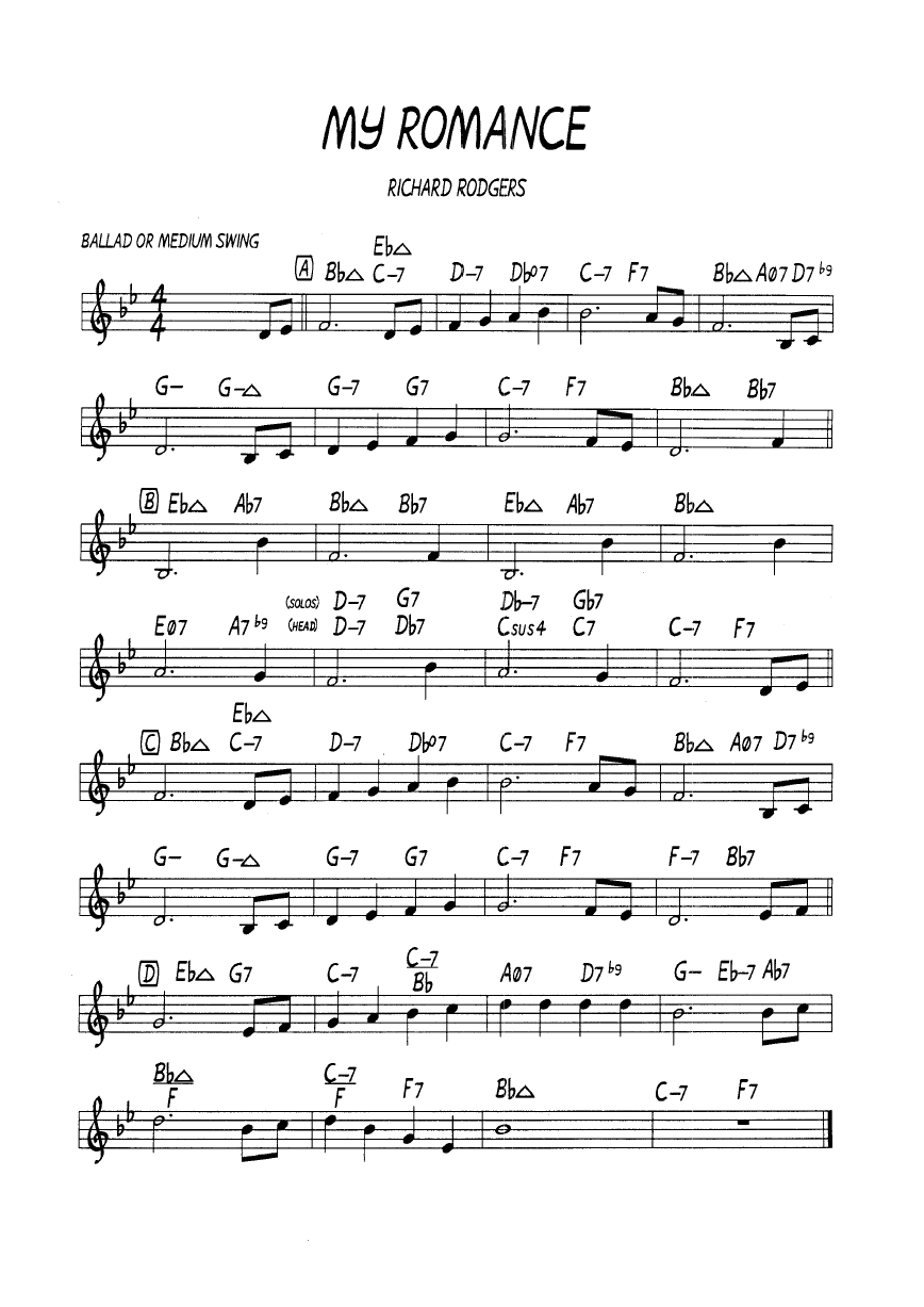 Ноты джазового стандарта: My romance (Richard Rodgers/Lorenz Hart)